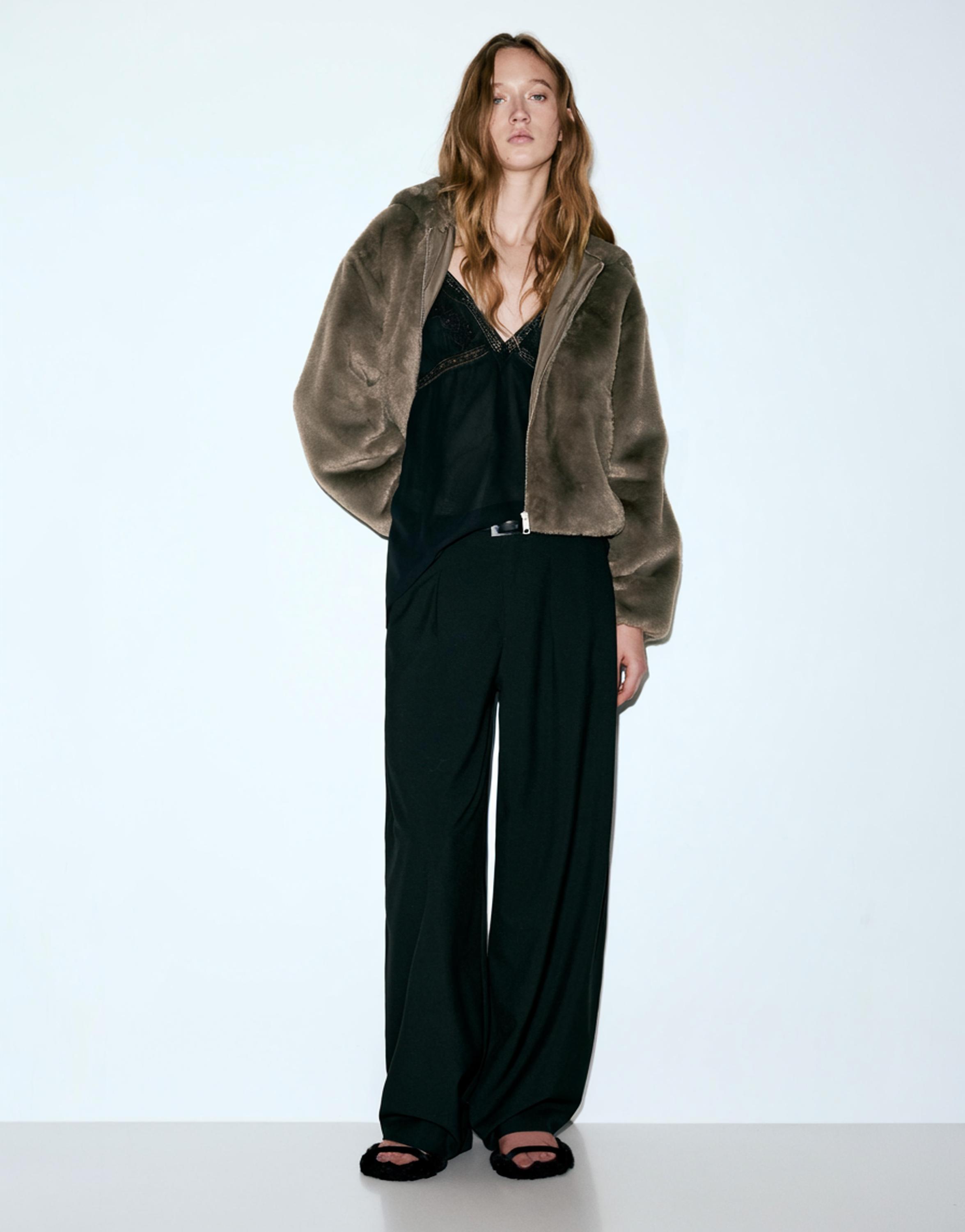 Kapüşonlu suni kürk ceket - Görsel 19