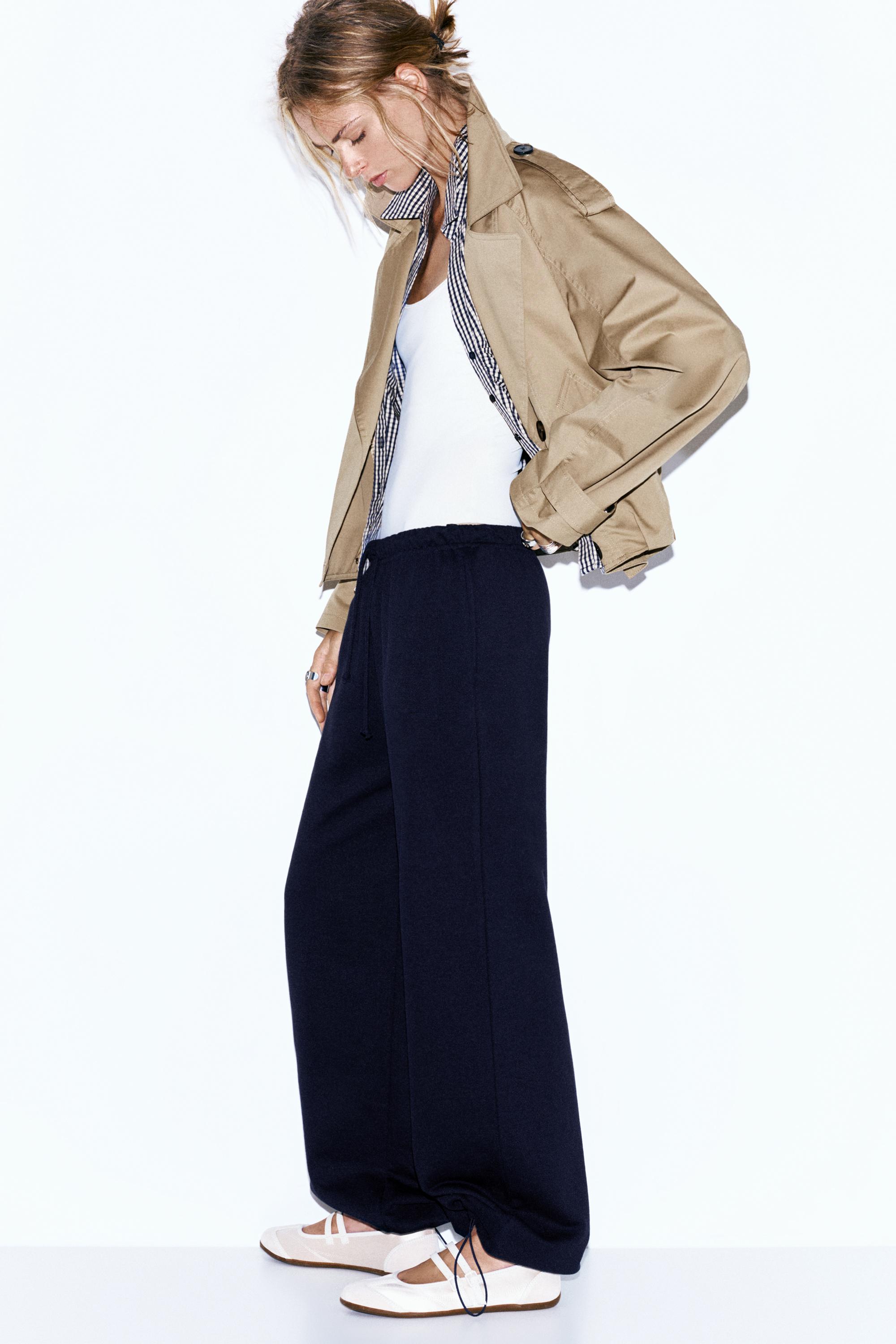 Wide-leg tracksuit bottoms with adjustable hem — Navy