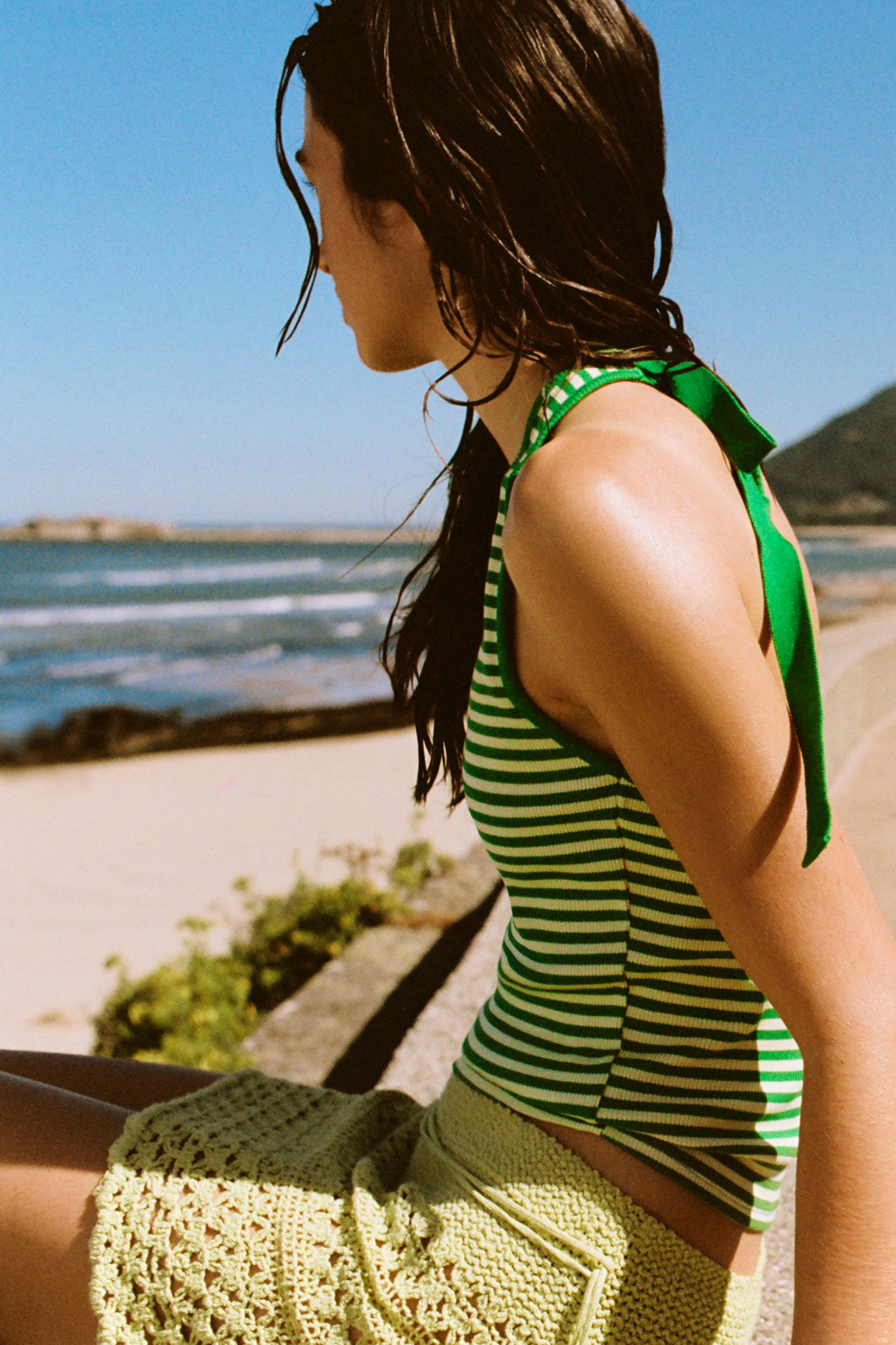 Striped halter top — Green