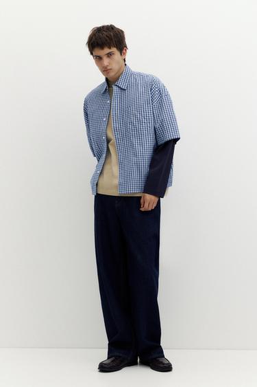 Check double sleeve shirt — Blue 4