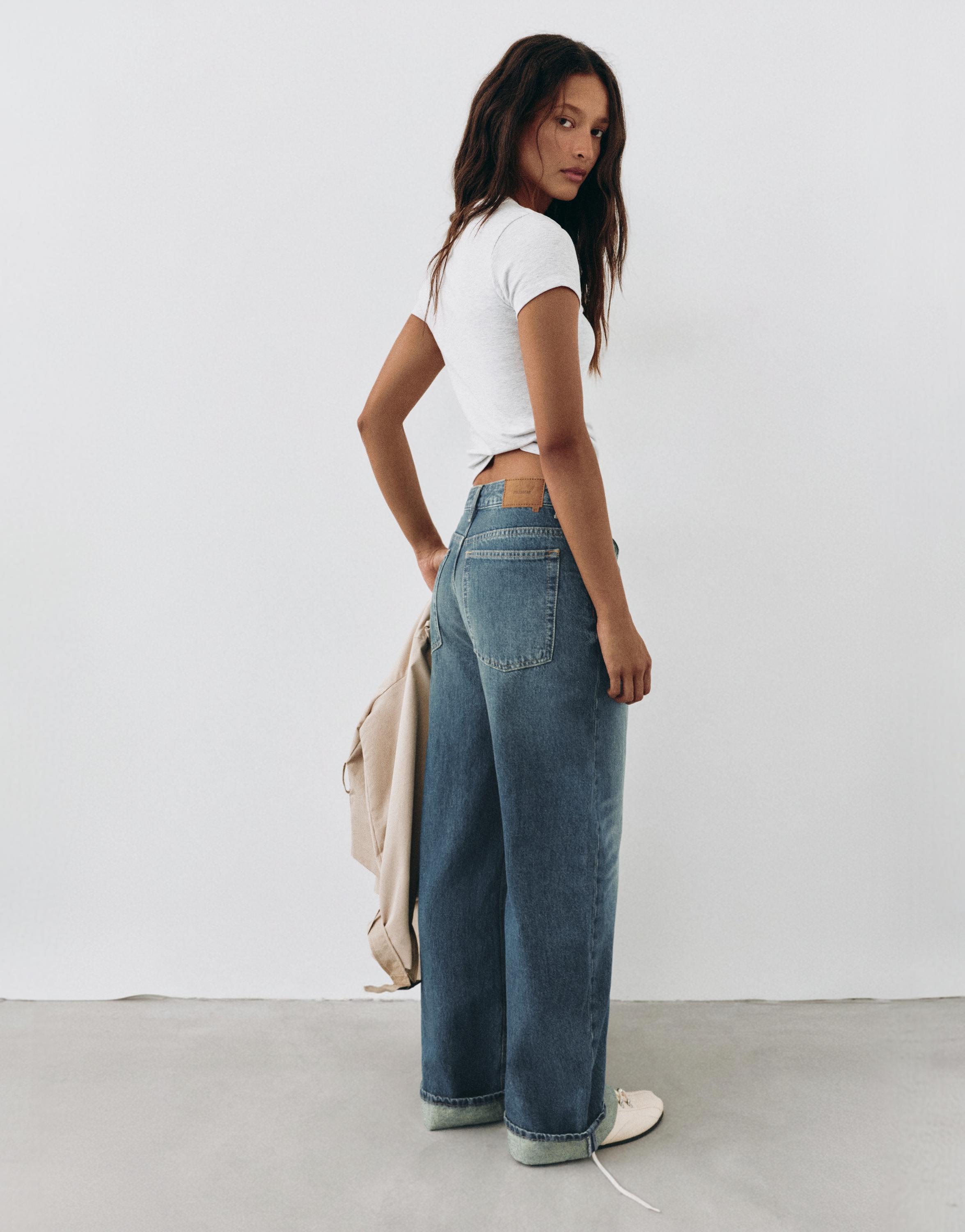 Balloon fit baggy jeans with turn-up hems — Dark blue