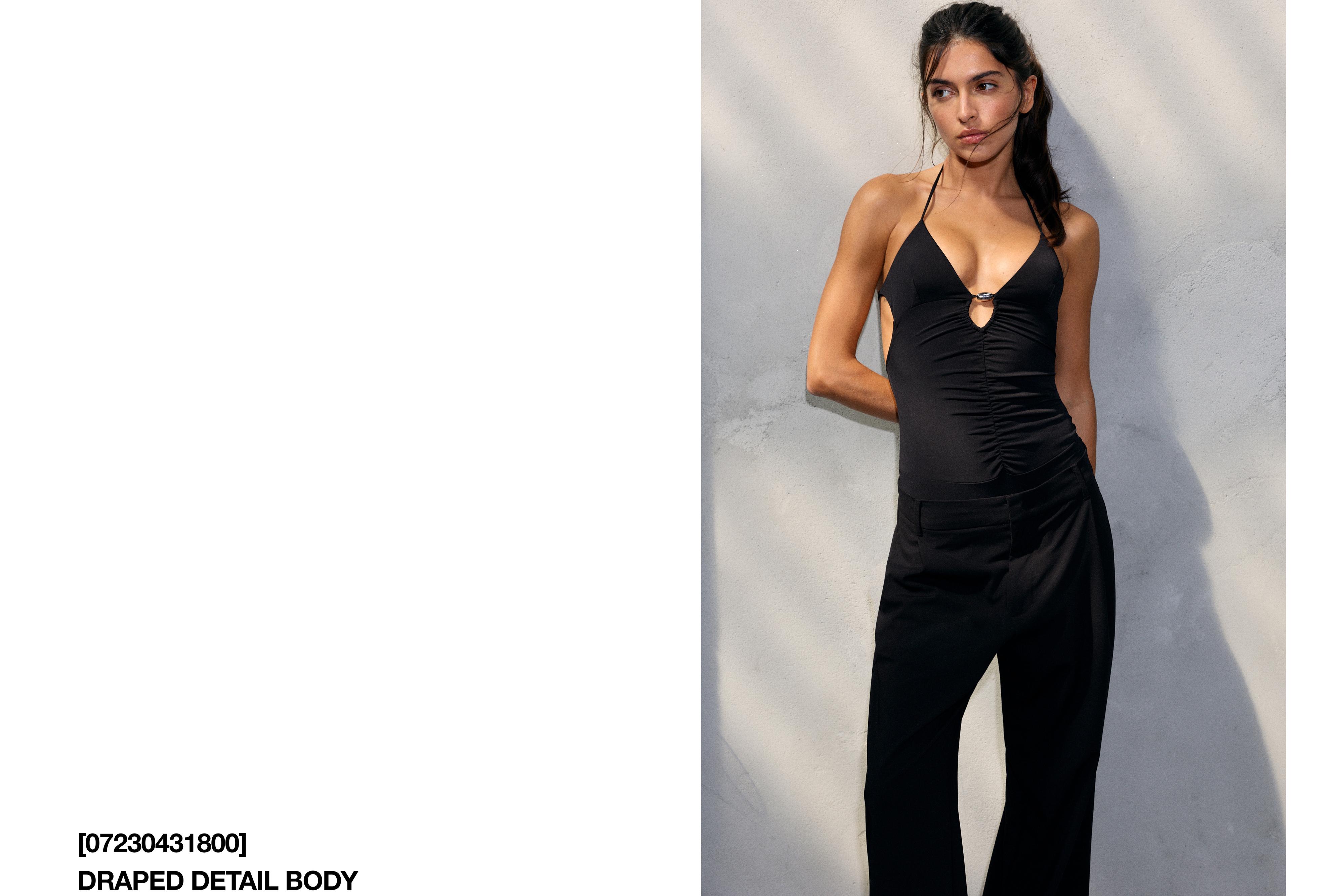Gathered halter bodysuit — Black