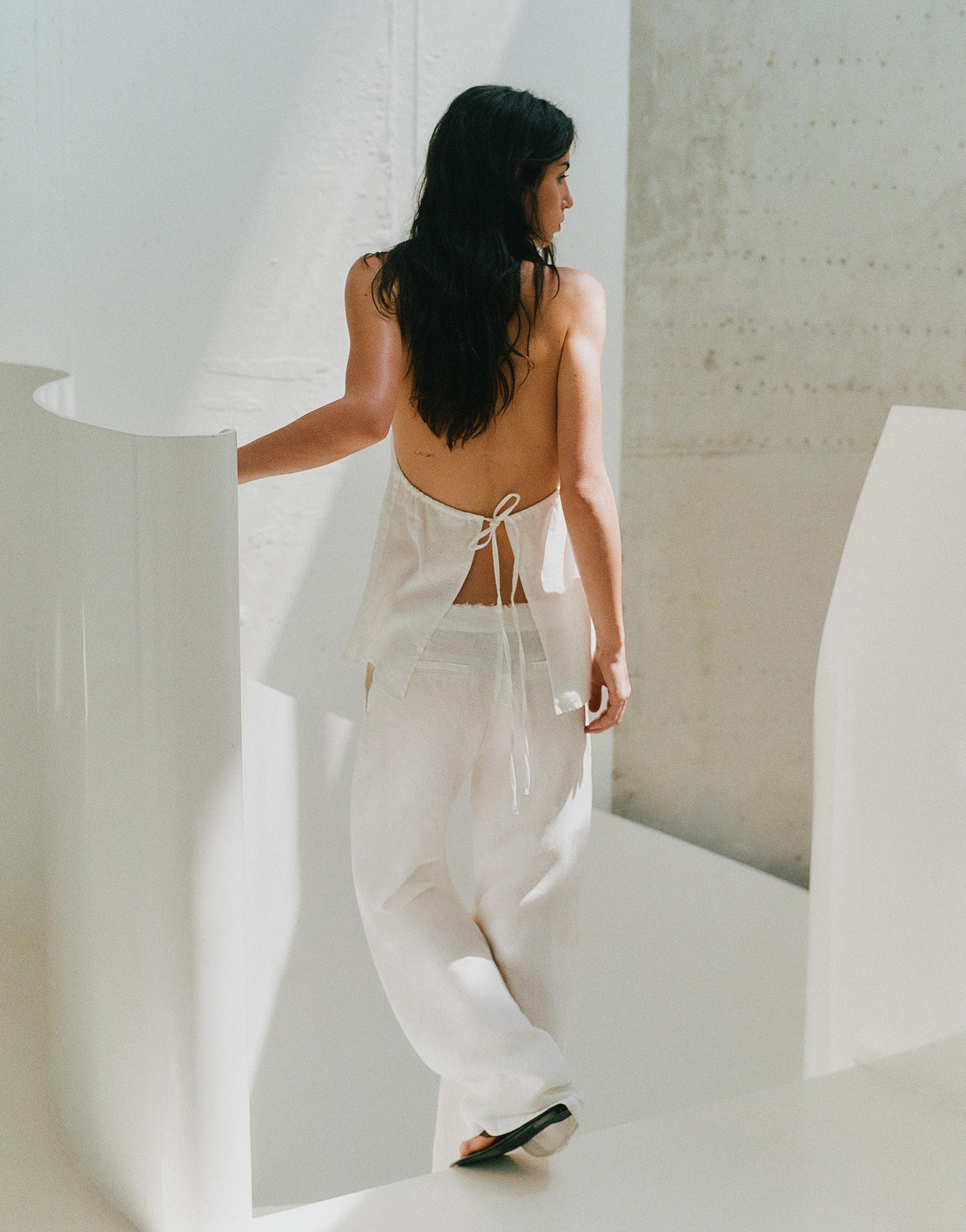 100% linen halter top — White