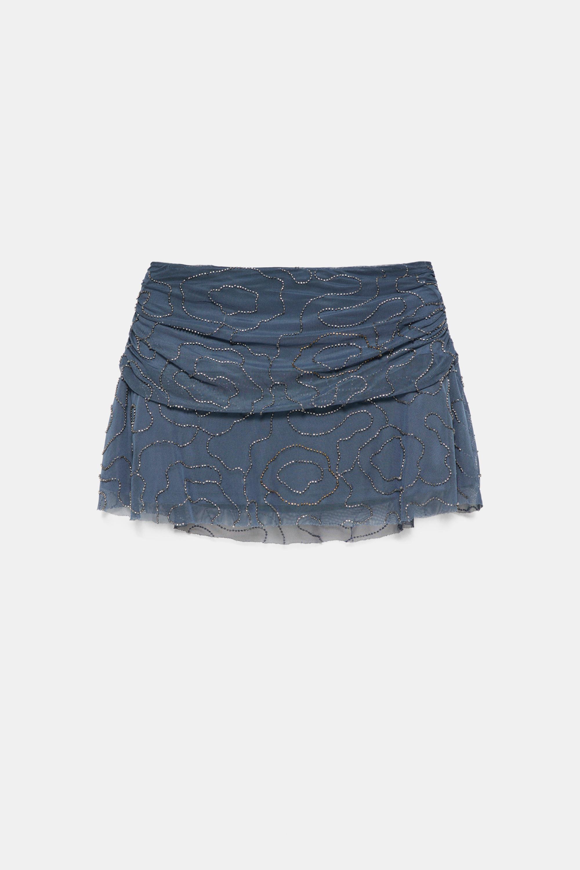Beaded tulle mini skirt