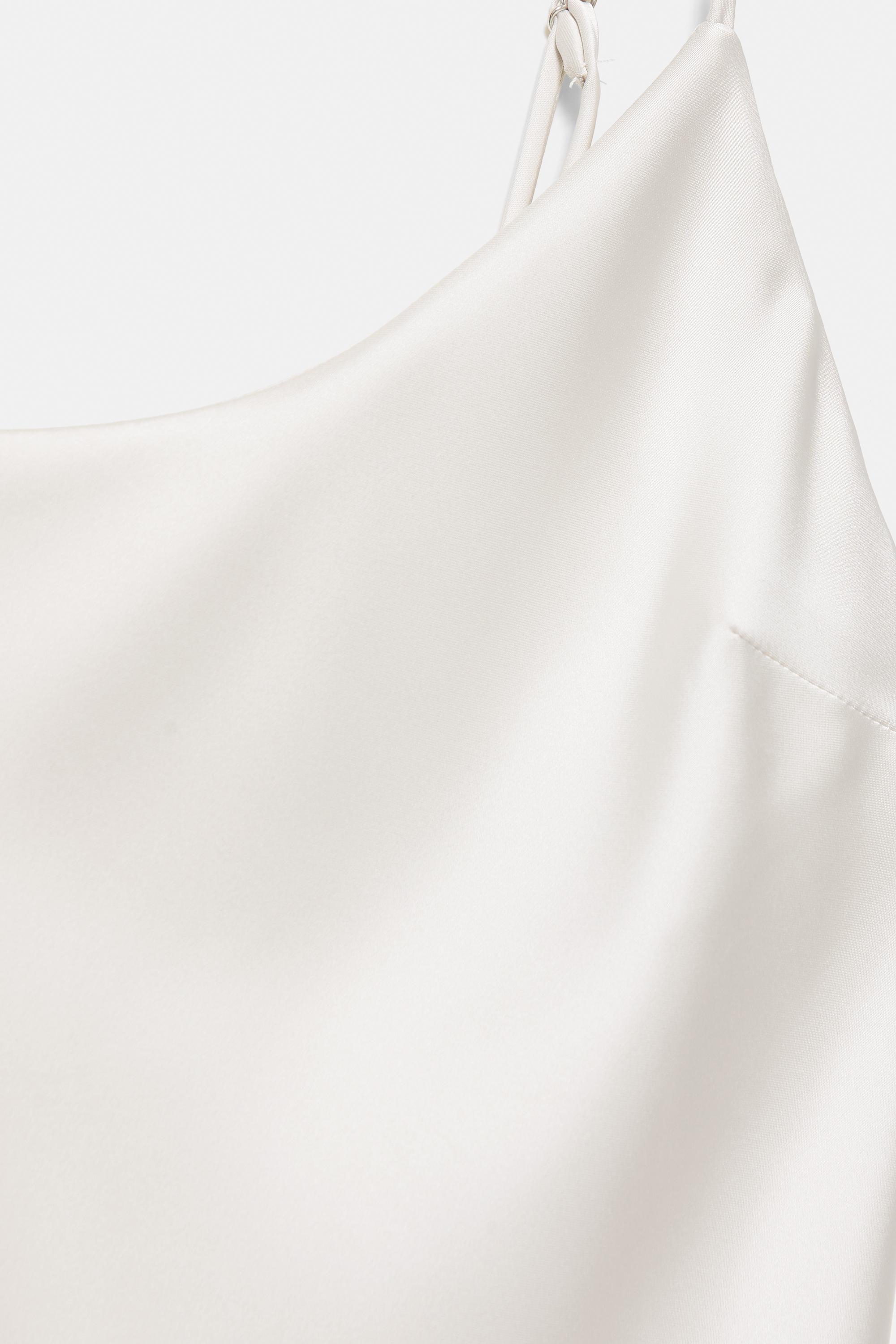 Short satin strappy dress — Ecru
