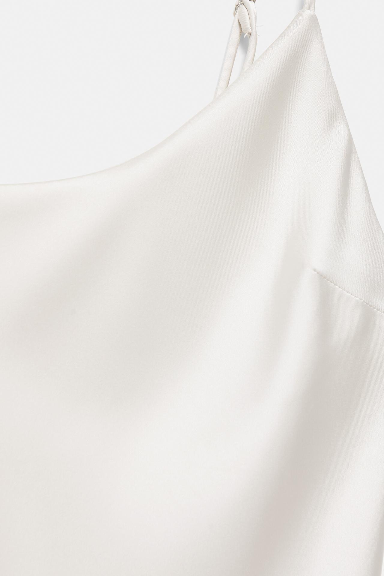 Short satin strappy dress — Ecru