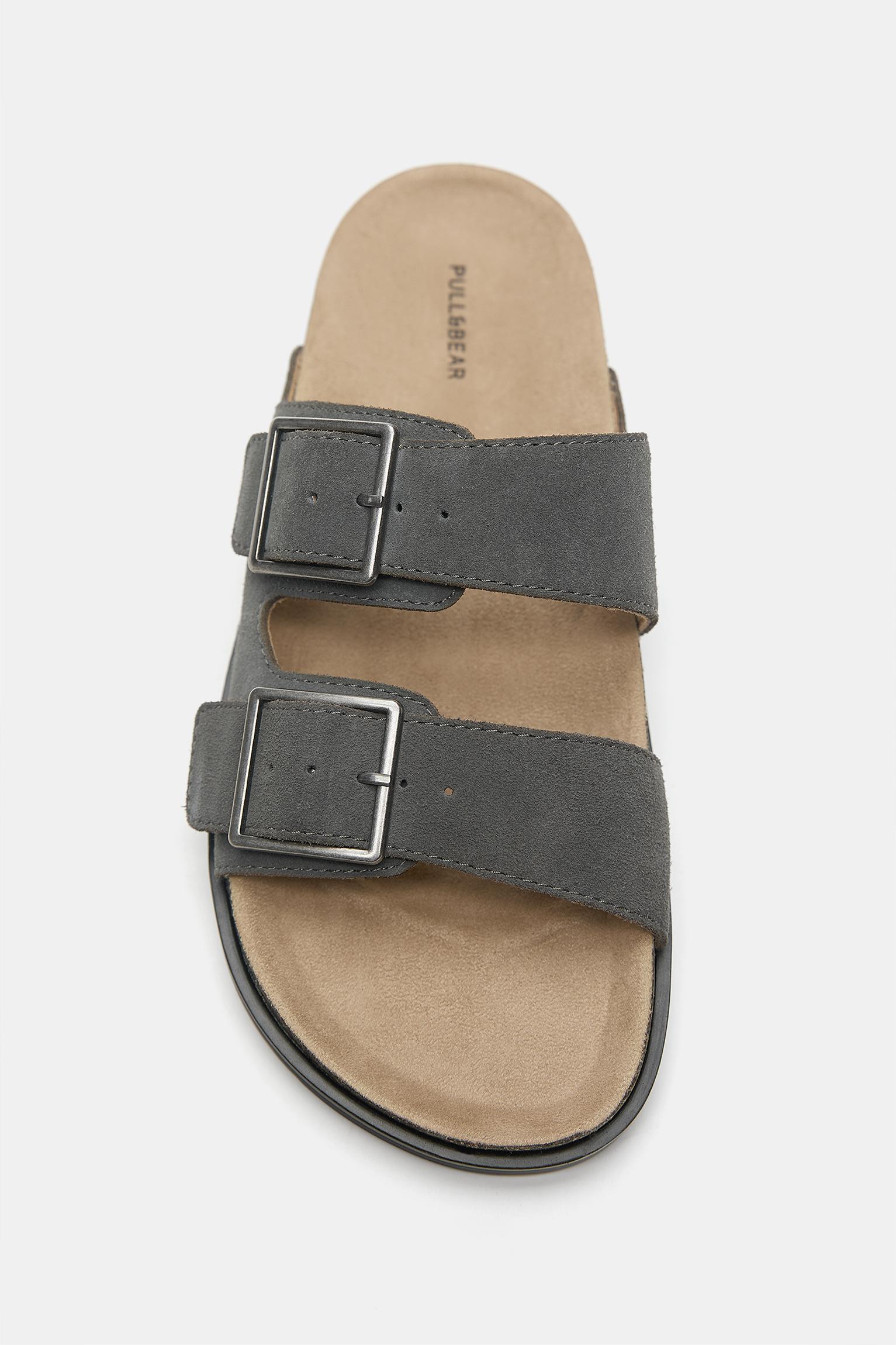Leather buckle sandals — Grey