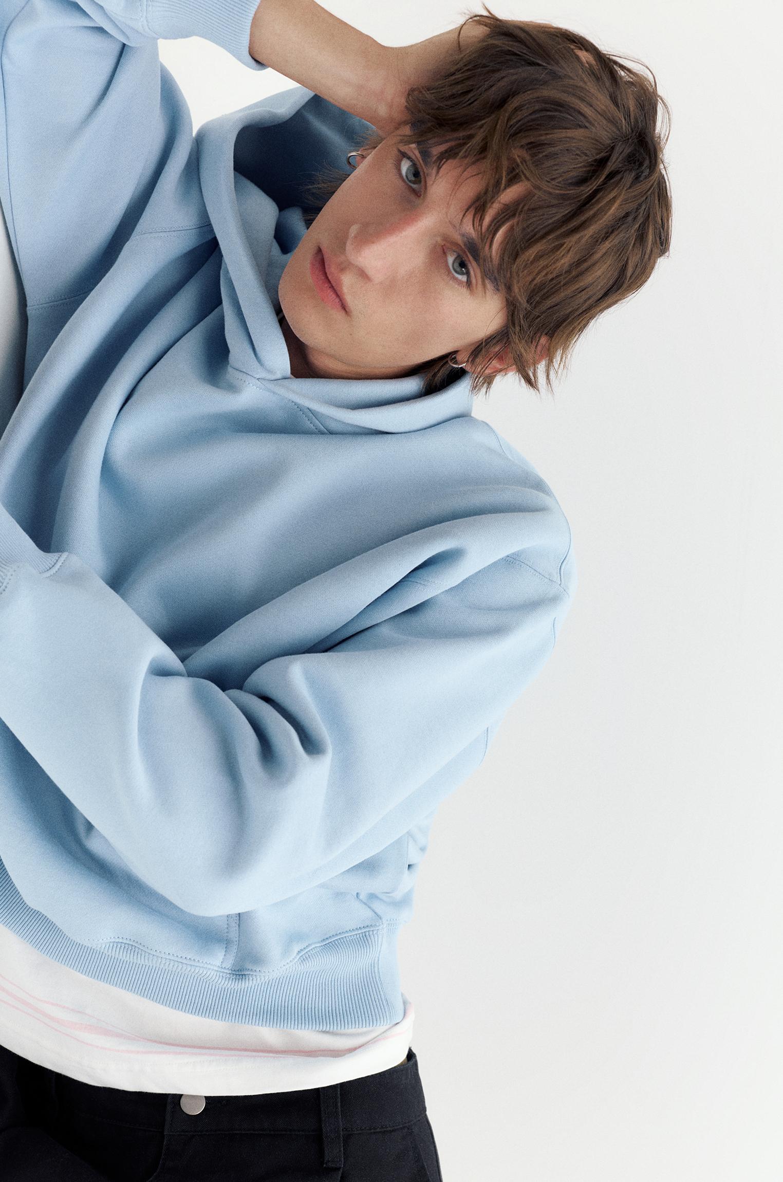 STWD boxy-fit logo hoodie — Sky blue