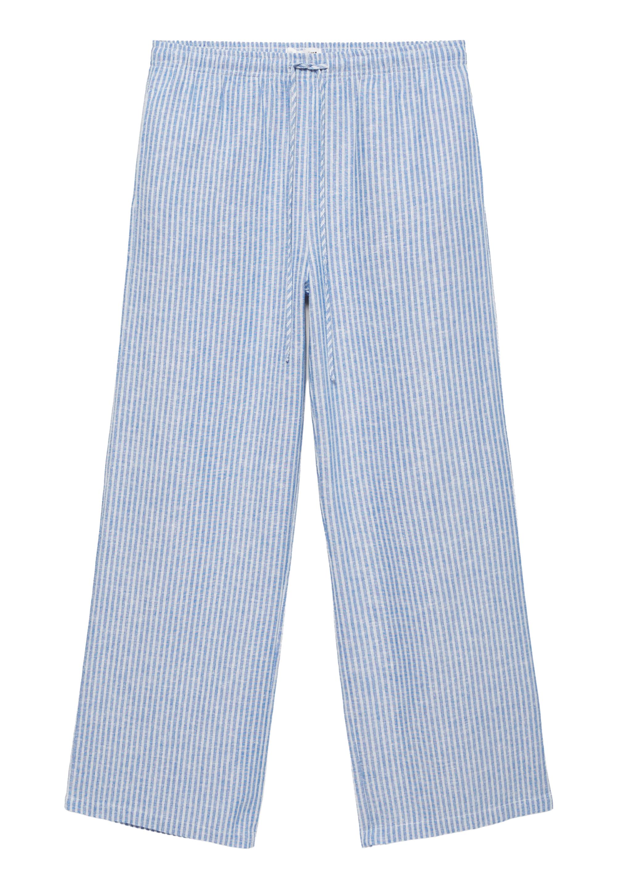 Striped pyjama-style trousers with linen — Blue