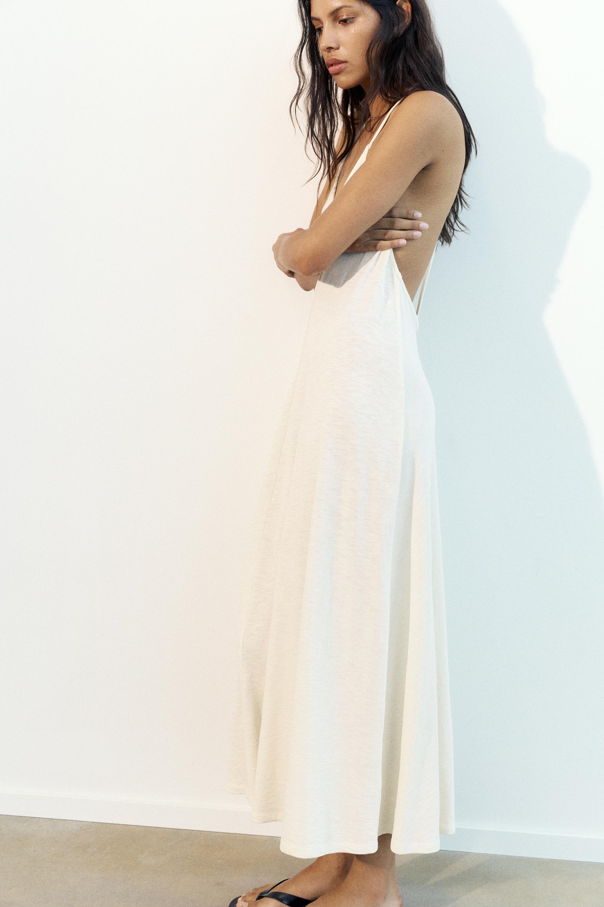 Strappy back midi dress — Ecru