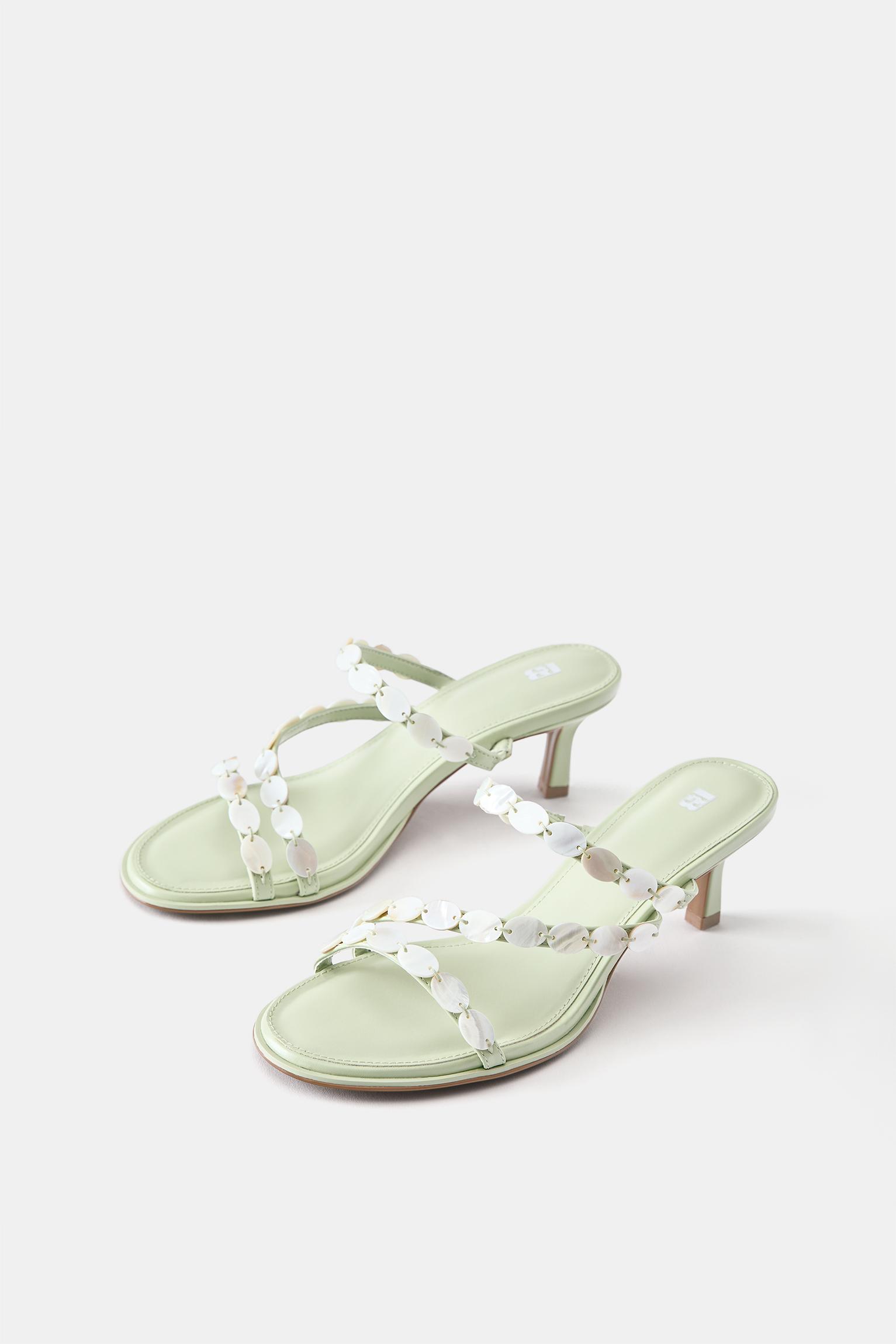 Beaded high-heel sandals — Green