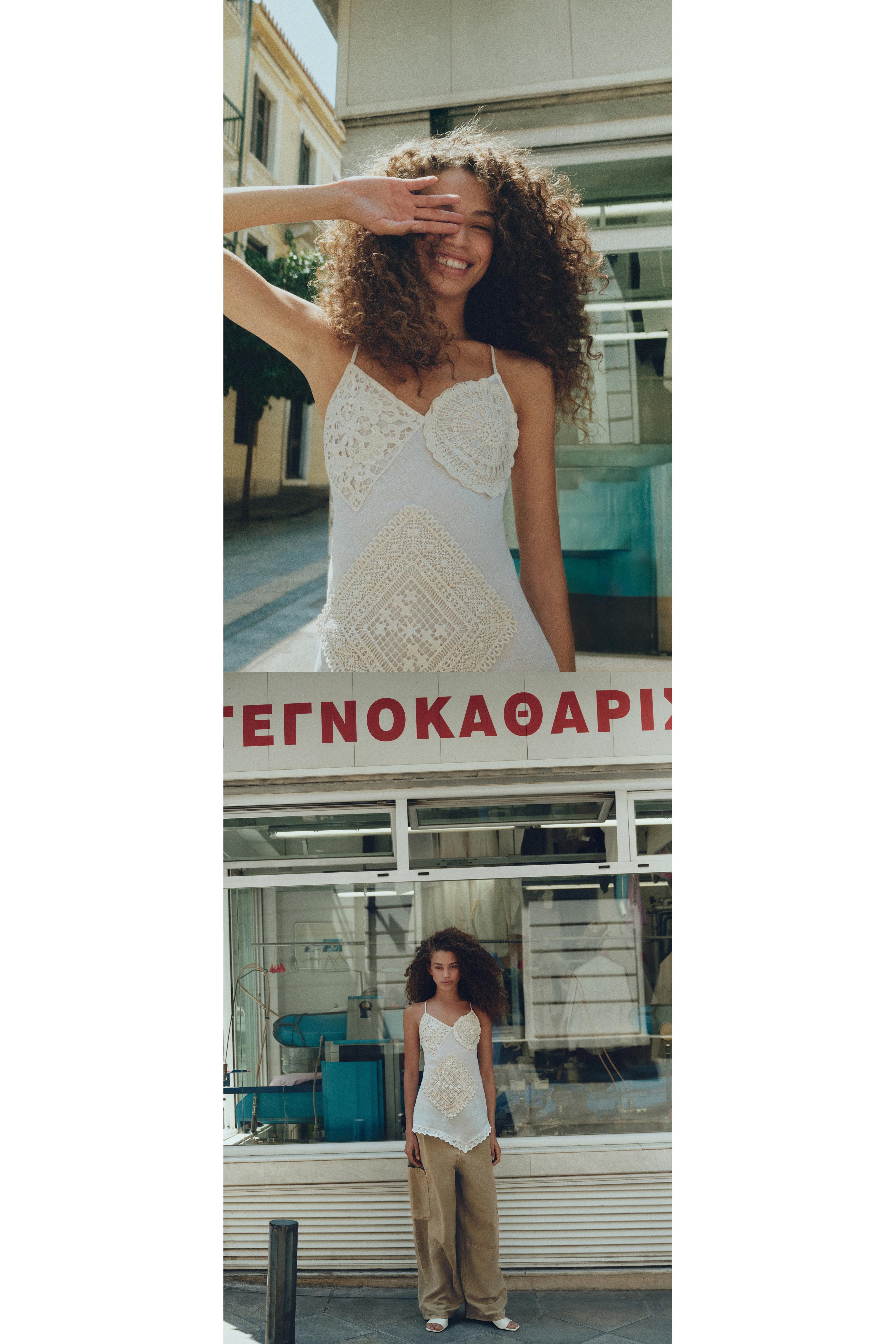 Asymmetric white crochet top — White