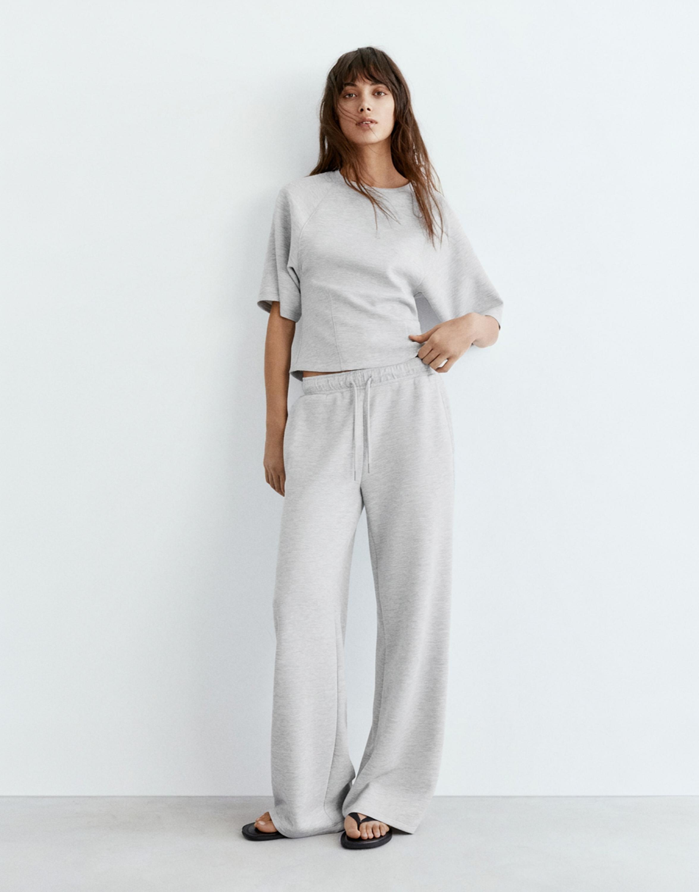 Soft-touch wide-leg trousers — Grey marl
