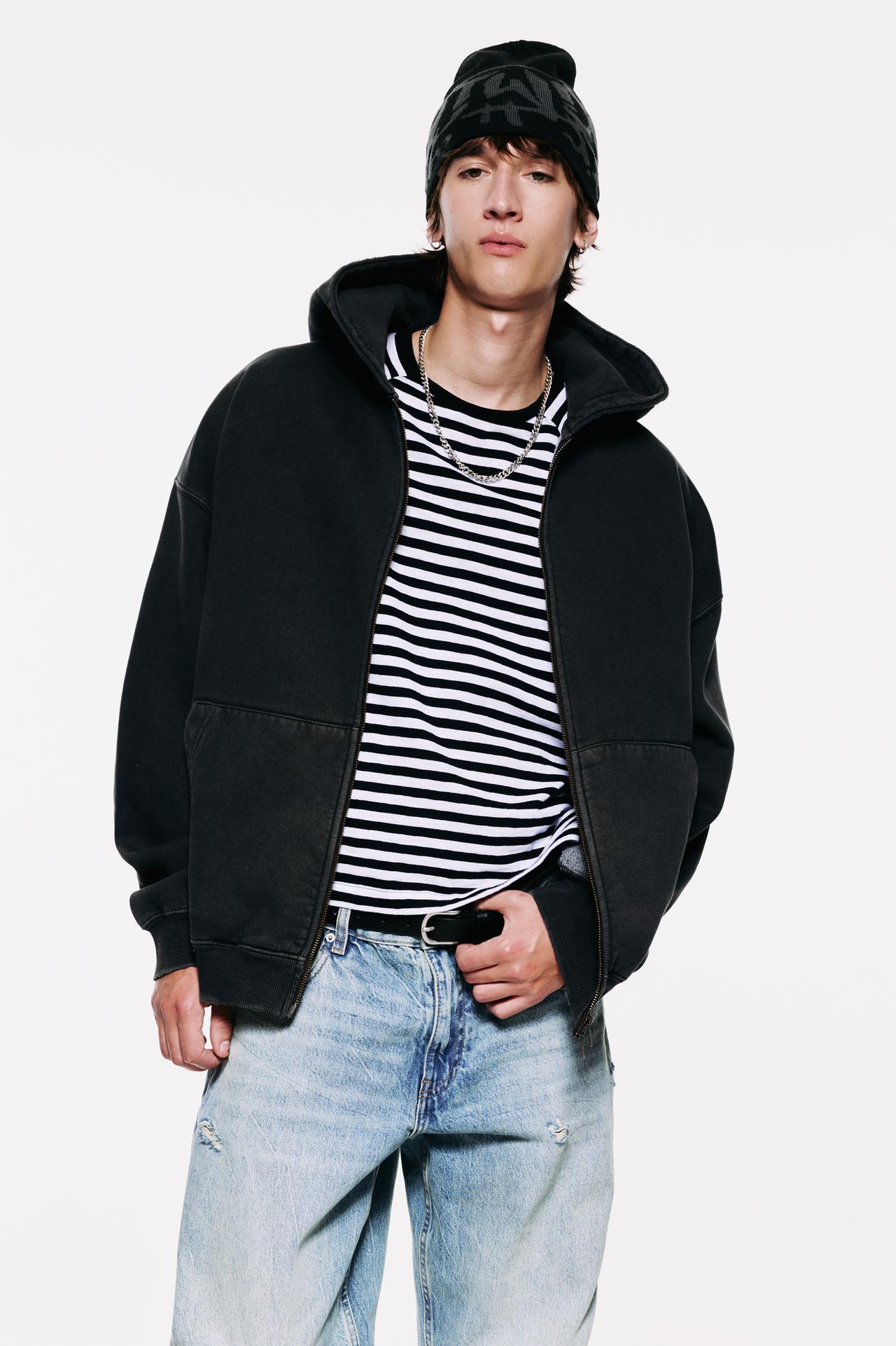 STWD hood zip-up sweatshirt — Black