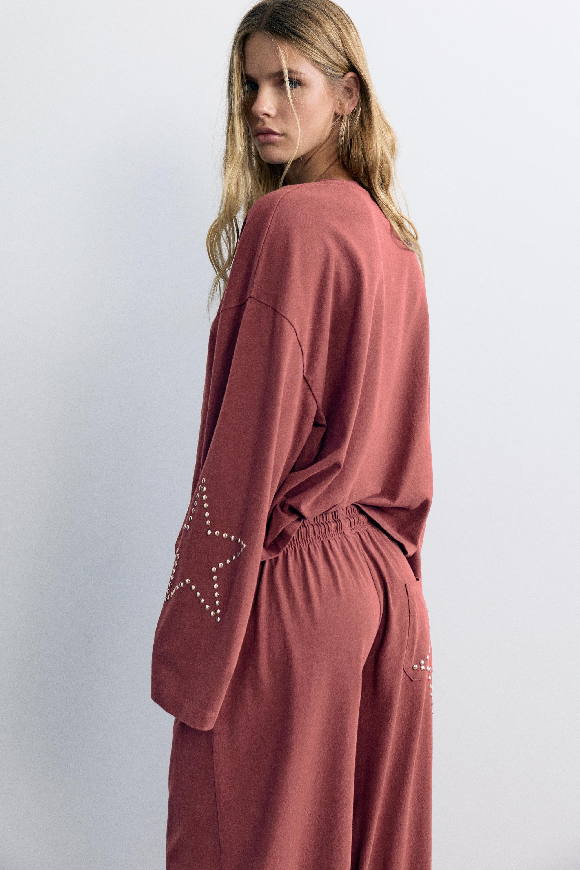 Stud star long sleeve T-shirt — Maroon