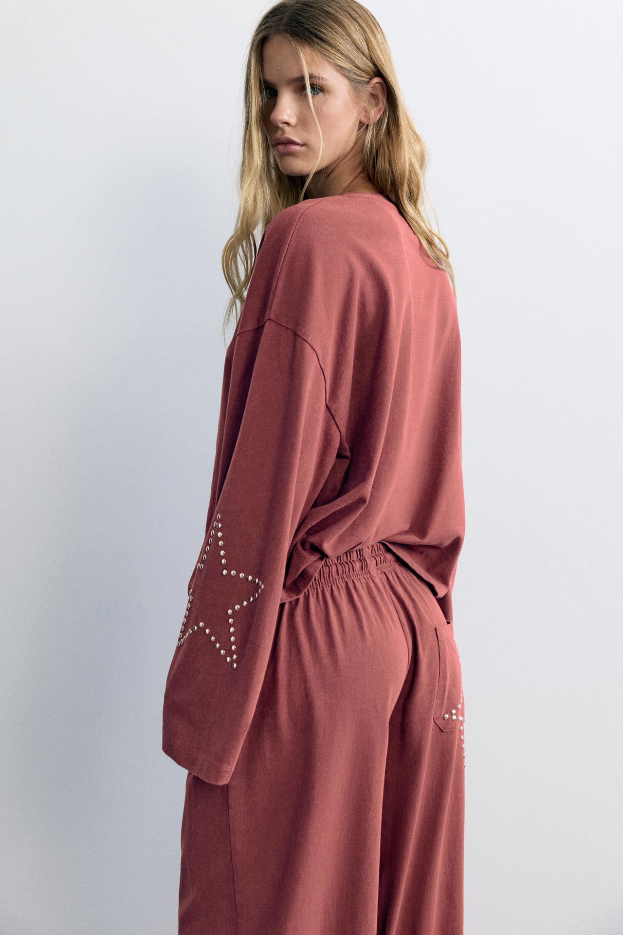 Stud star long sleeve T-shirt — Maroon