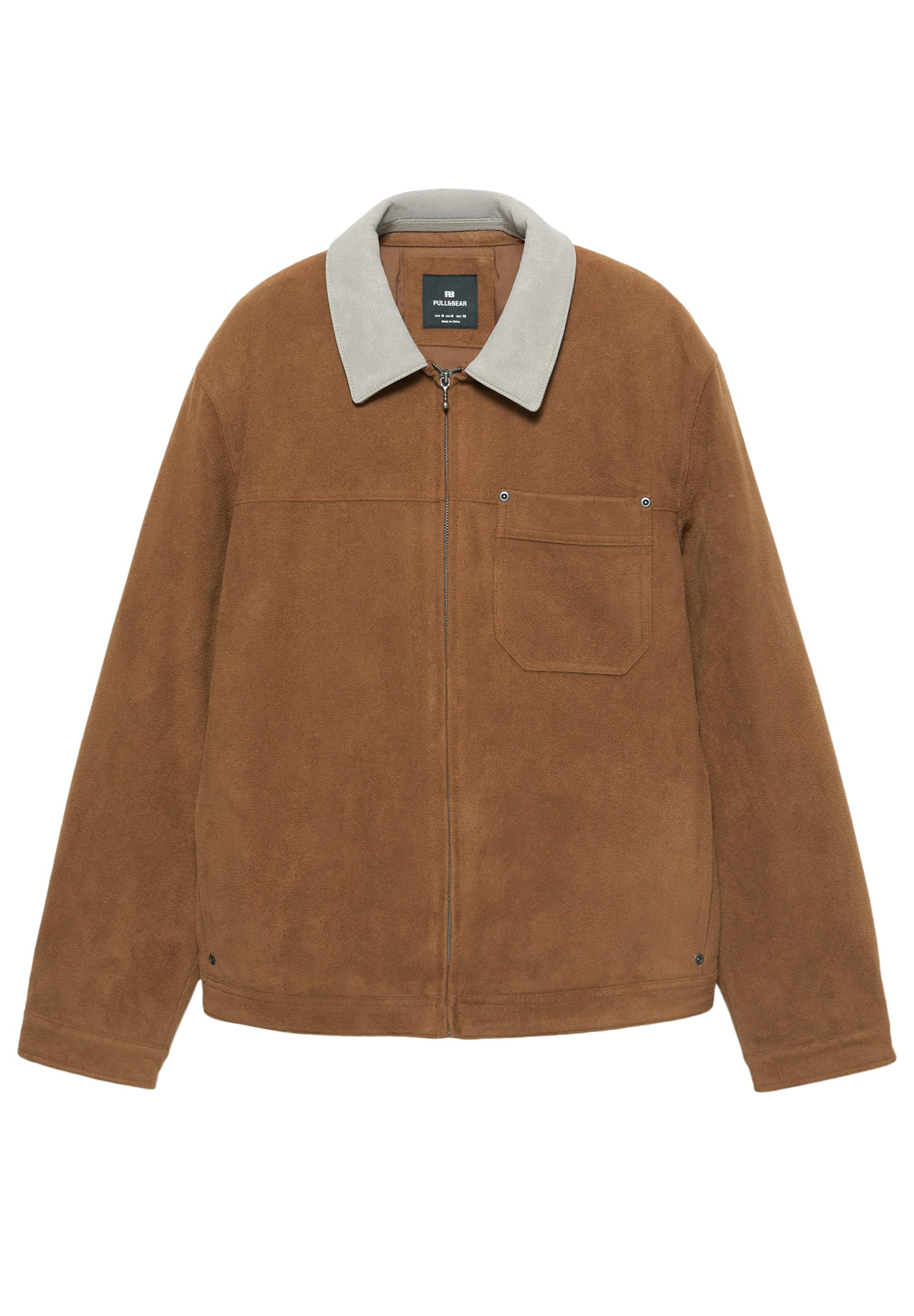 Kontrast yakalı suni süet ceket - Görsel 2