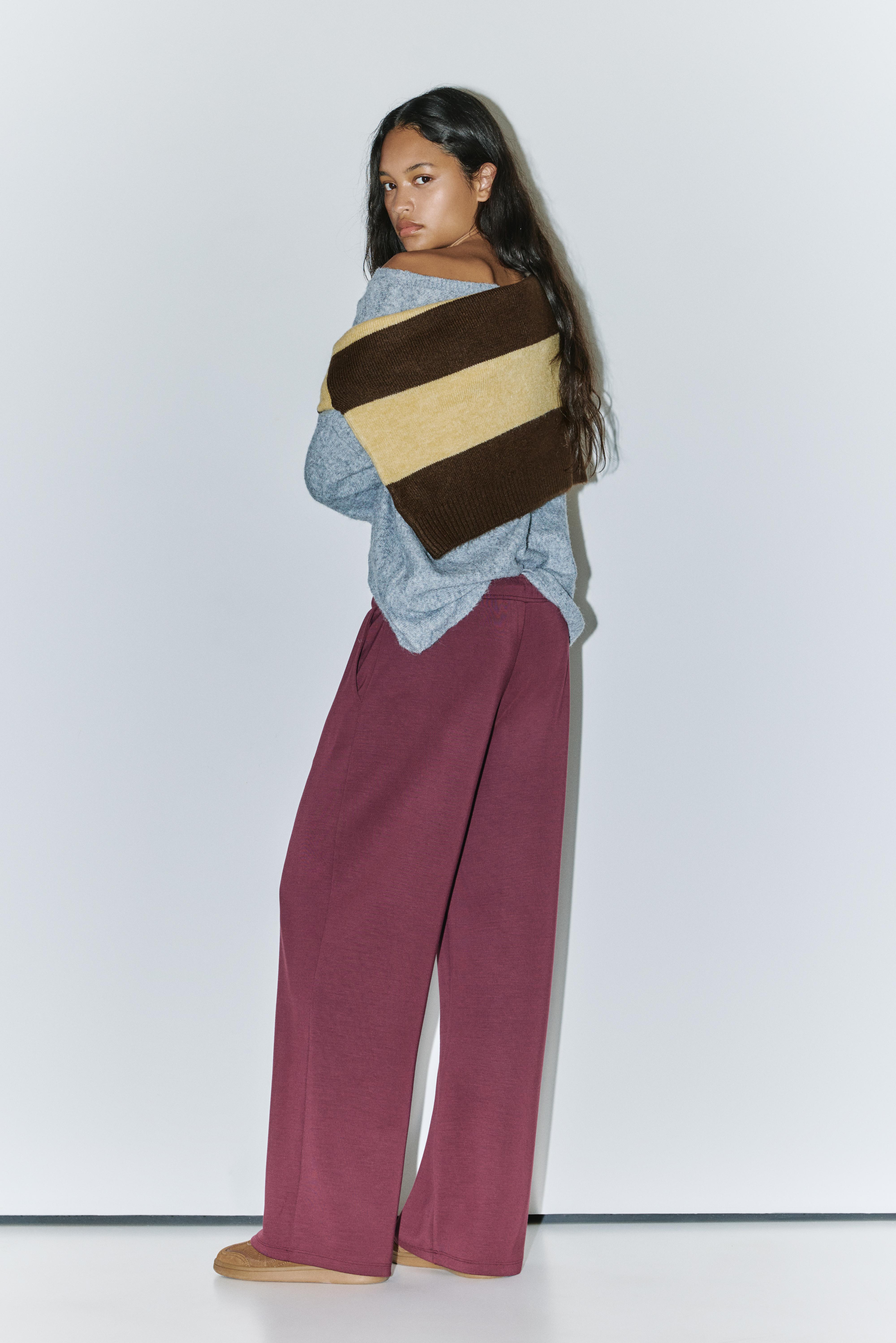 Soft-touch wide-leg trousers — Aubergine