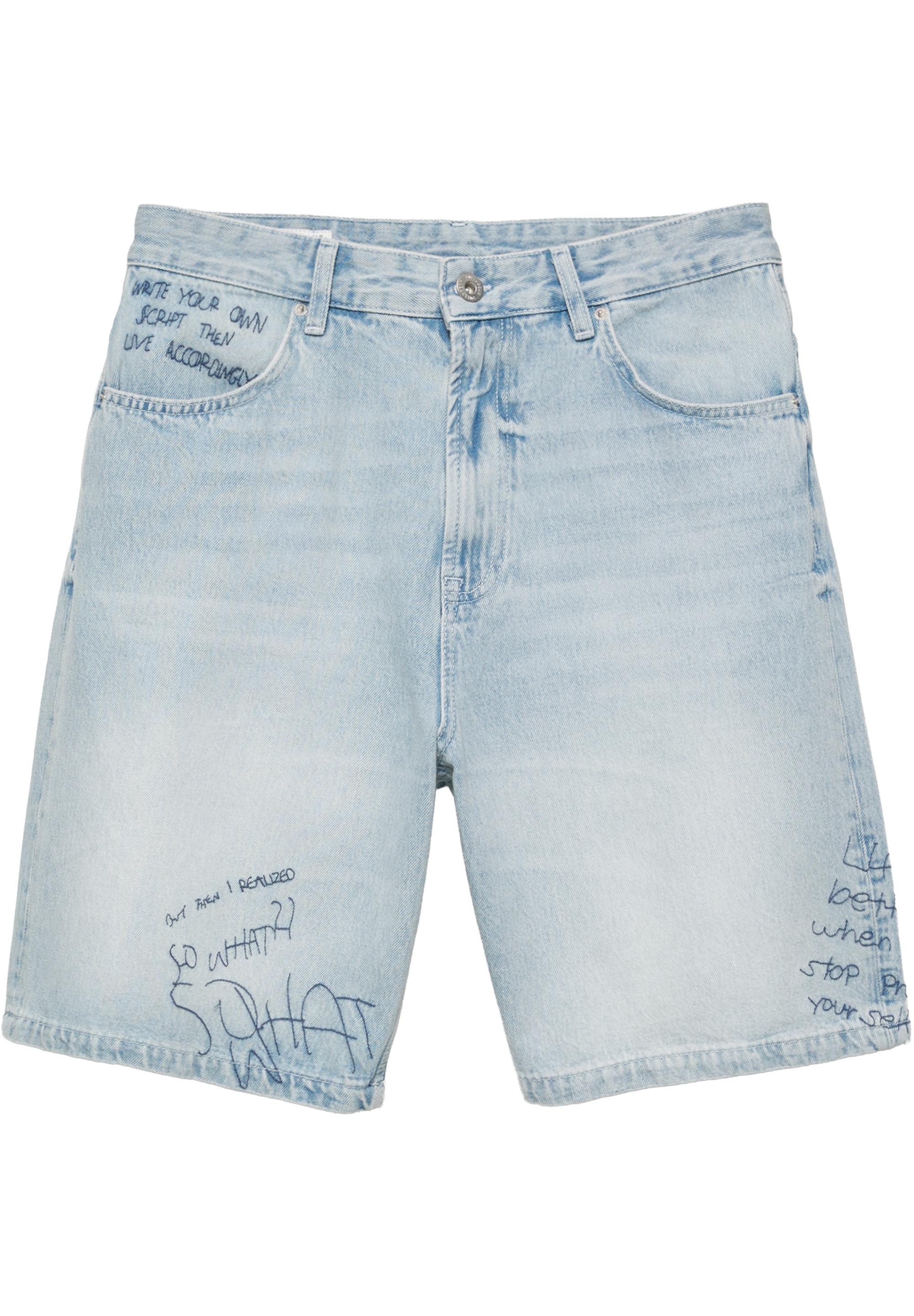 Embroidered baggy denim Bermuda shorts — Pale indigo