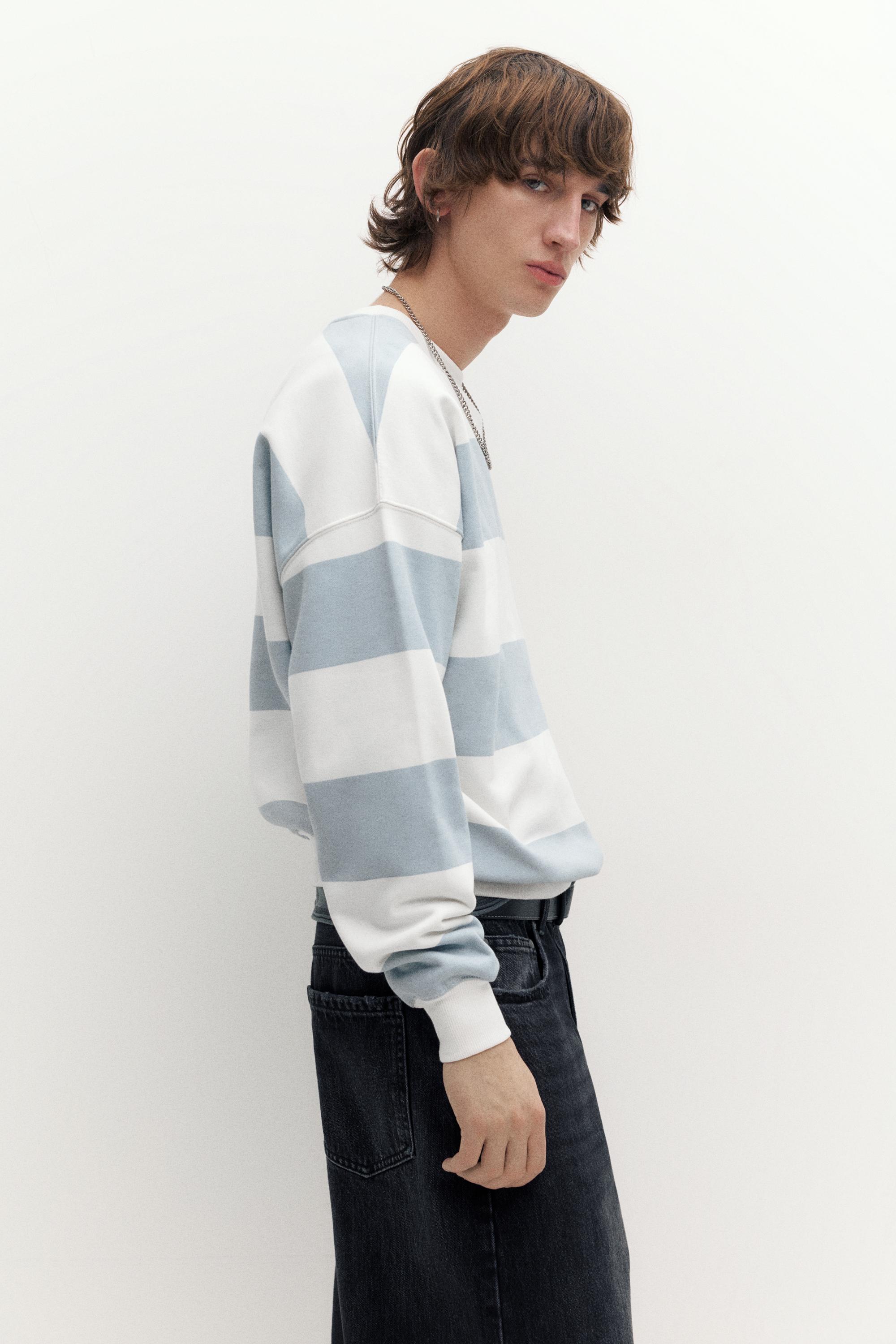 Bisiklet yaka çizgili sweatshirt - Görsel 6