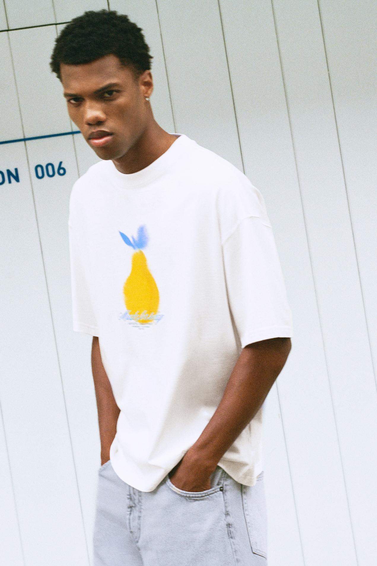 Lemon and embroidered slogan T-shirt — White