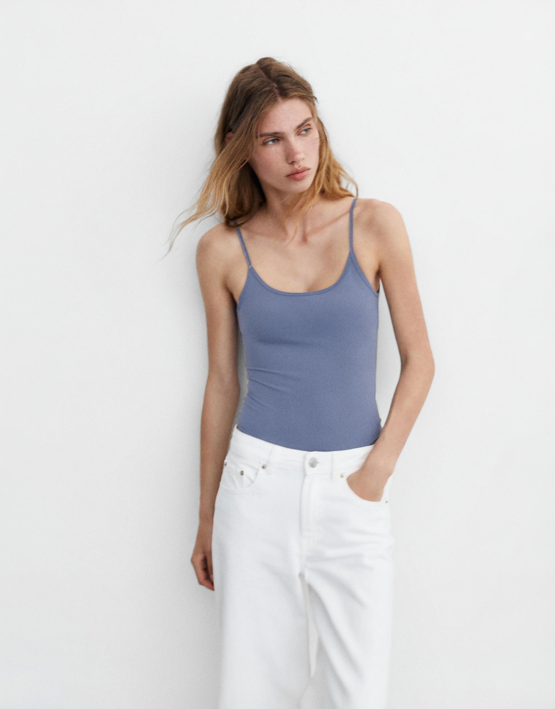 Polyamide bodysuit with thin straps — Grey blue