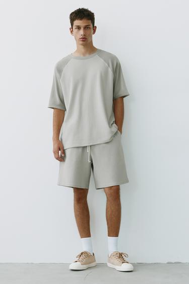 Waffle-knit jogger Bermuda shorts — Aquamarine 1