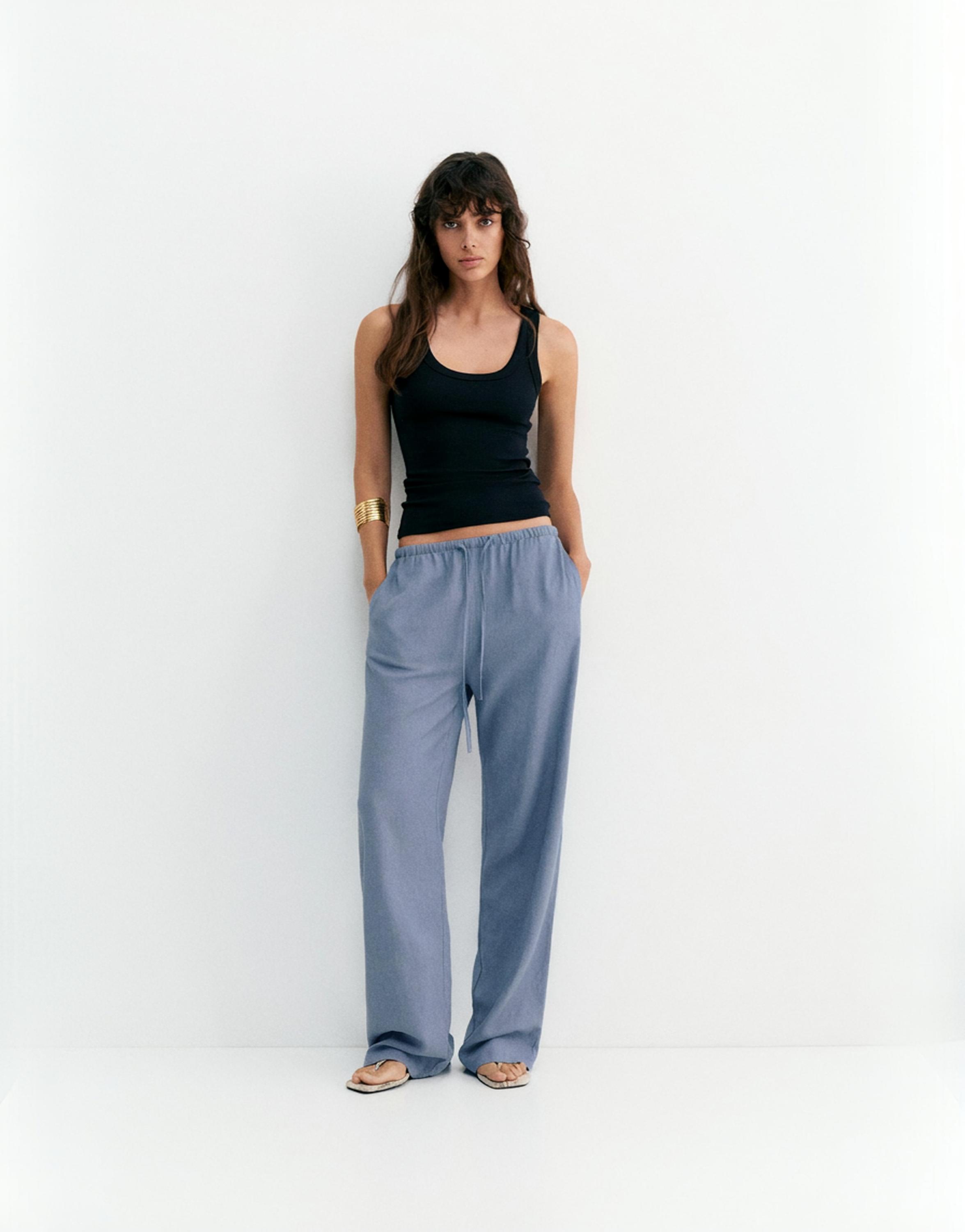 Linen blend joggers — Blue