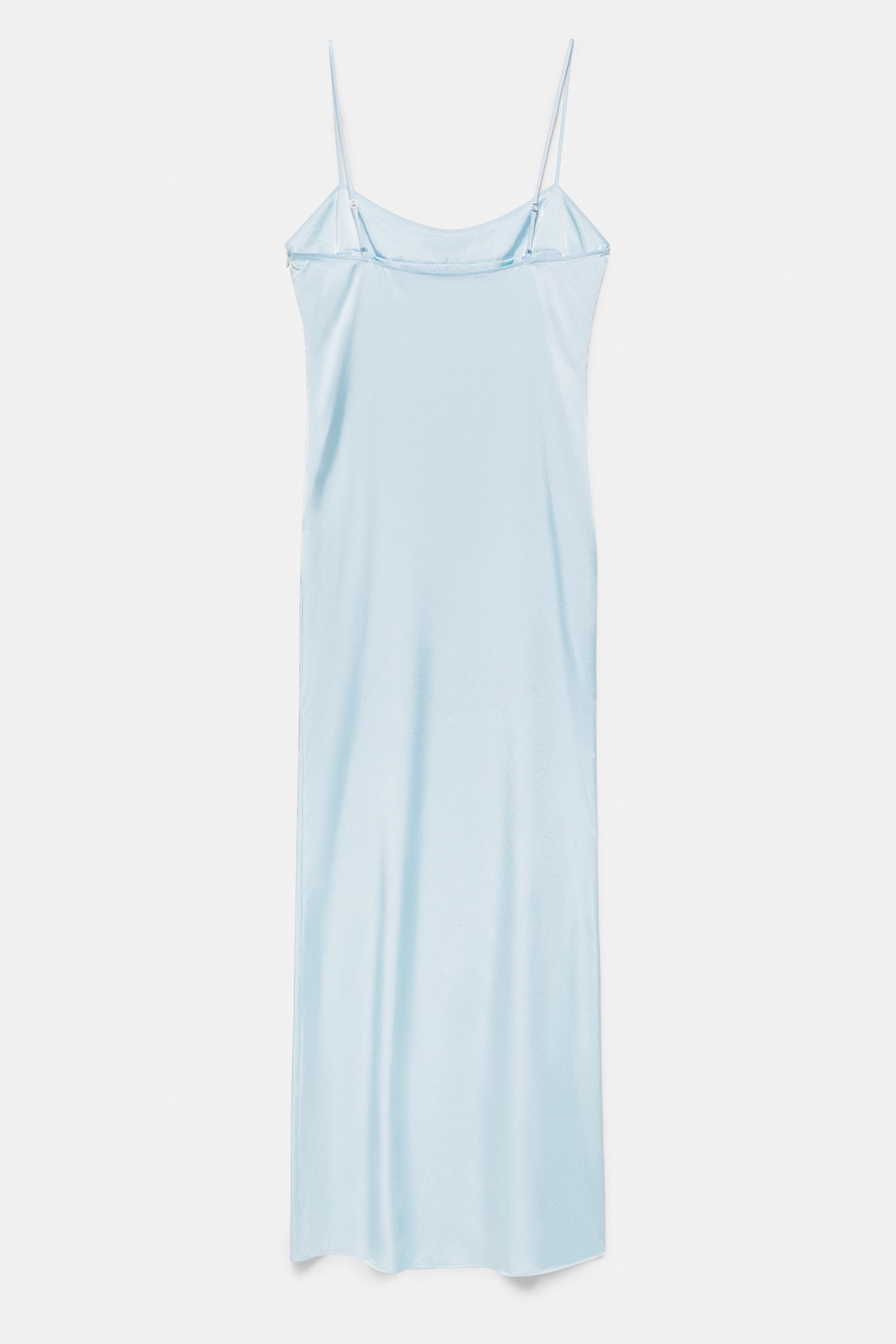 Satin strappy midi dress — Sky blue