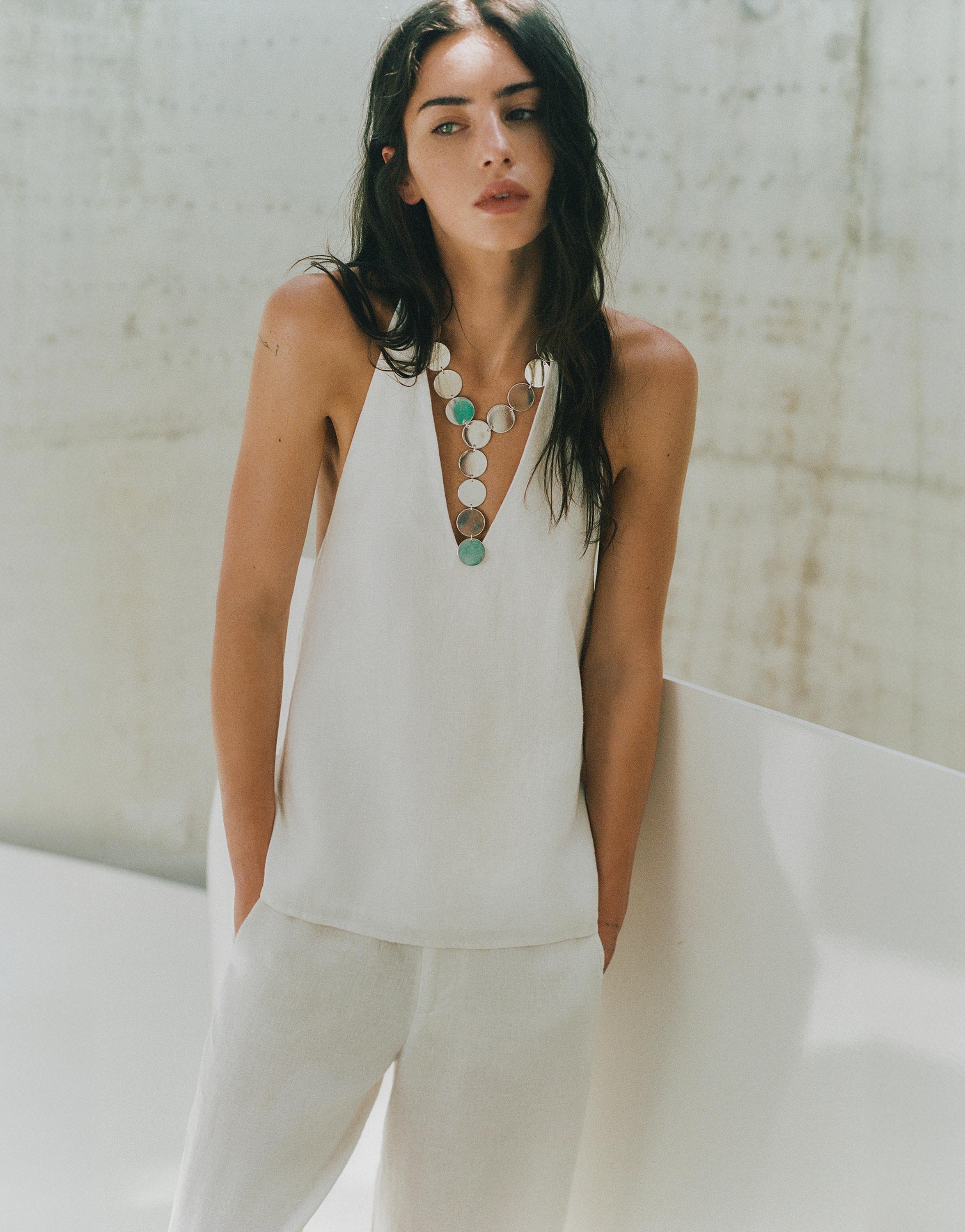 100% linen halter top — White