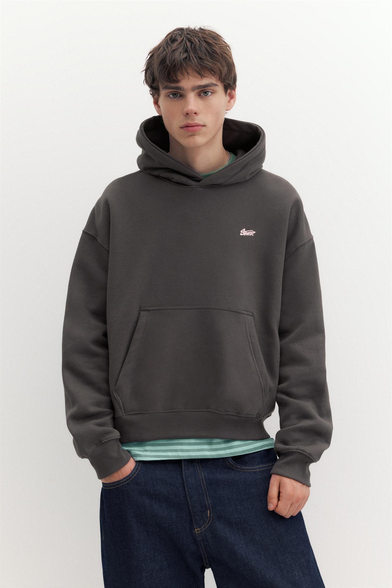 STWD logo boxy hoodie — Anthracite grey