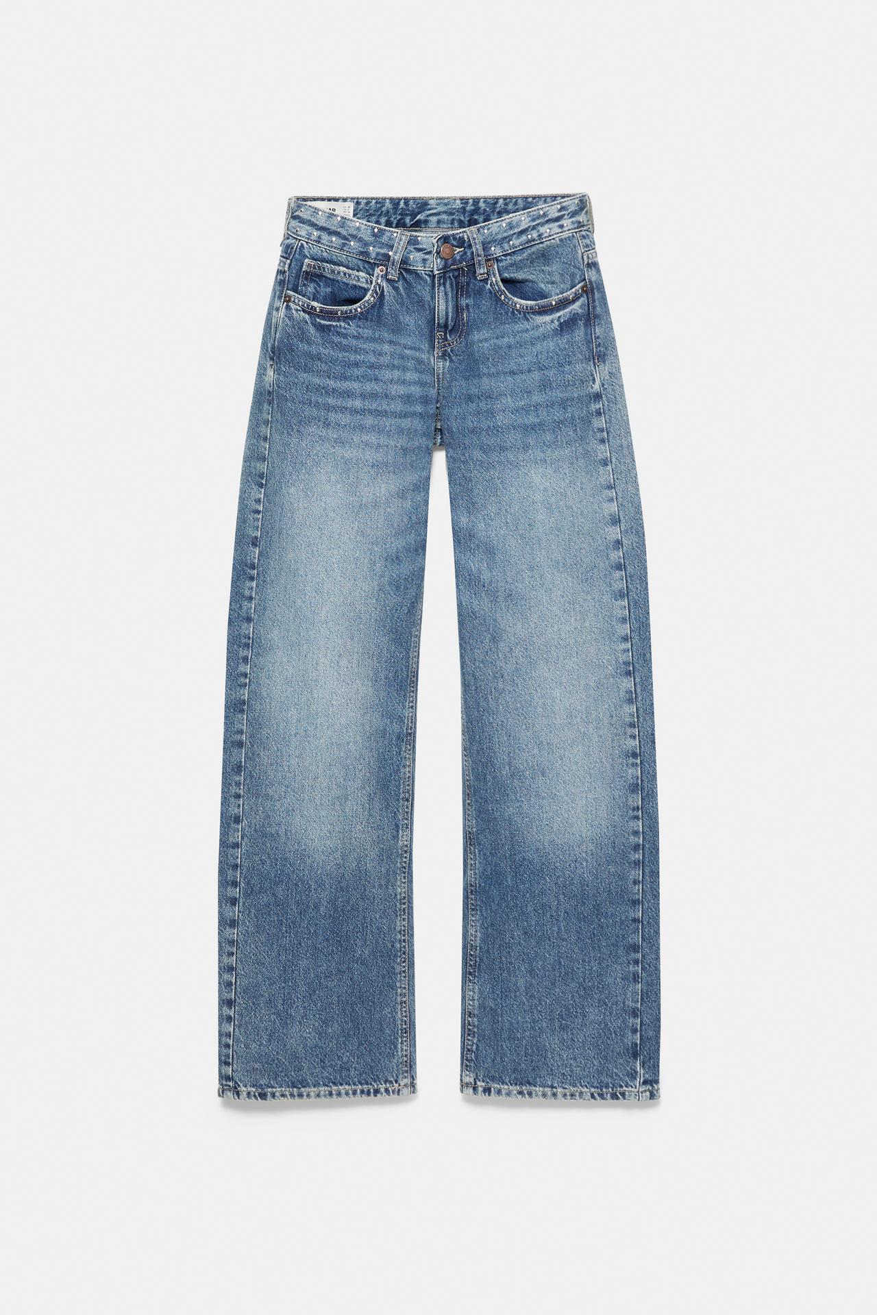 Low-rise straight jeans with studs — Medium blue
