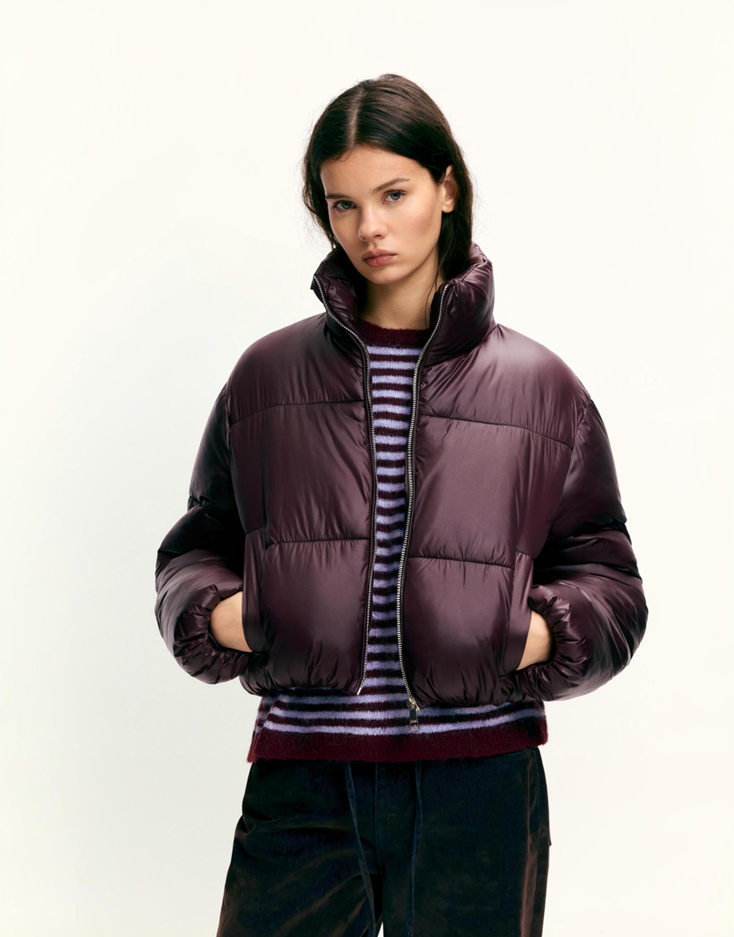 Puffer jacket with a shimmery finish — Burgundy