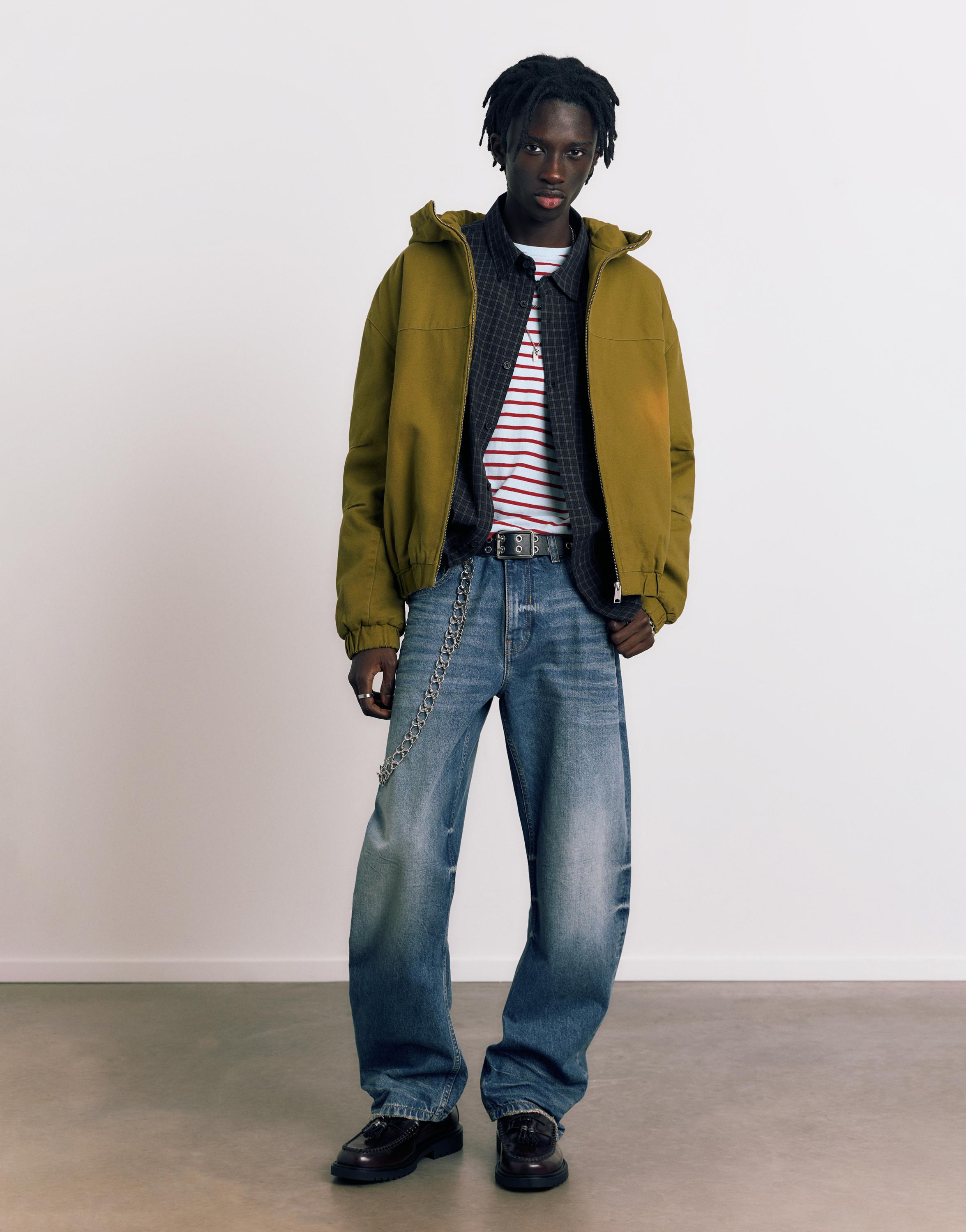 Hooded jacket with faded detail — Green
