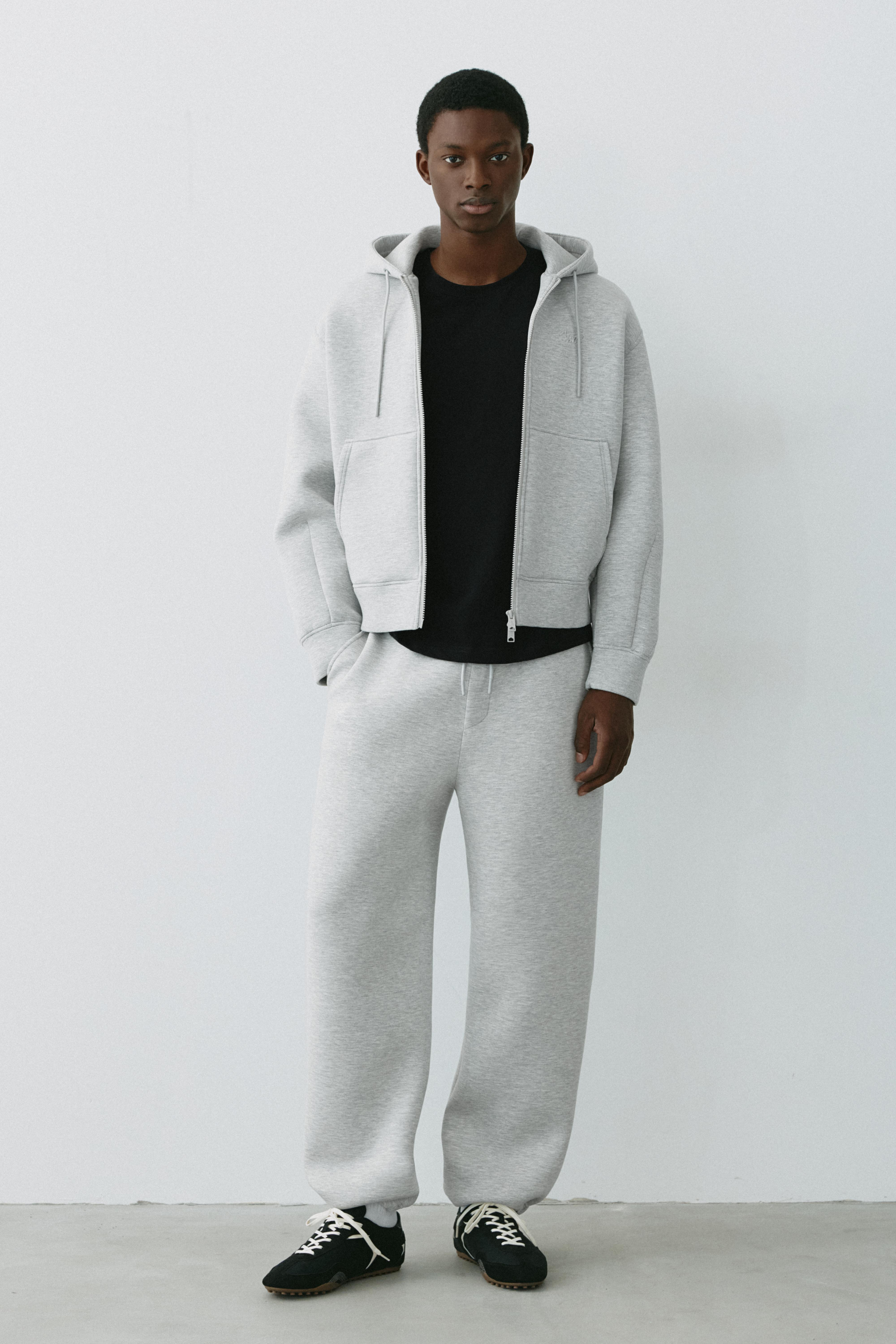 Neoprene-effect baggy trousers — Grey marl