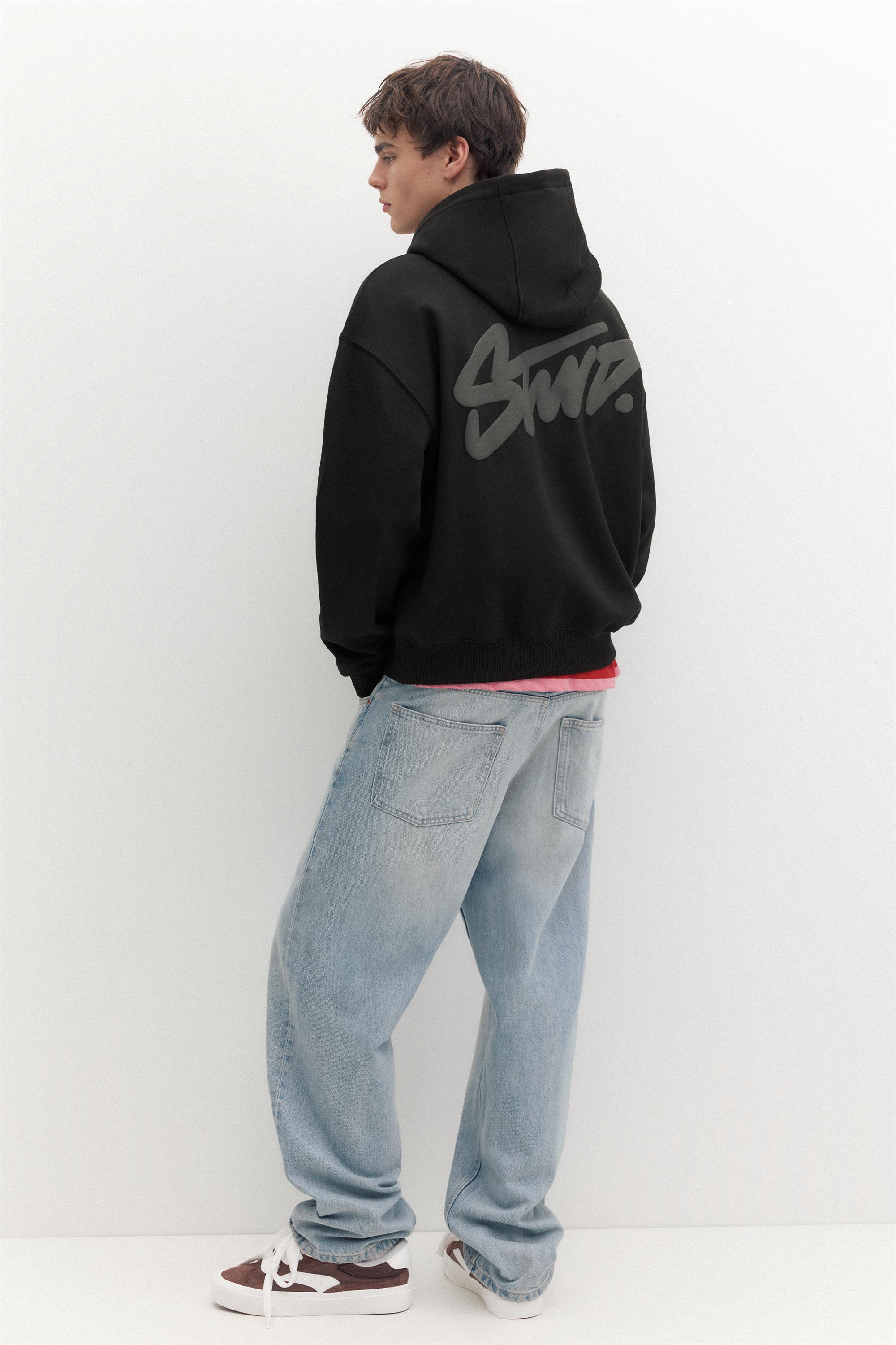 STWD logo boxy hoodie — Black