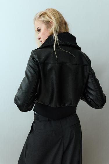 Ribbed leather effect bomber — Black 3