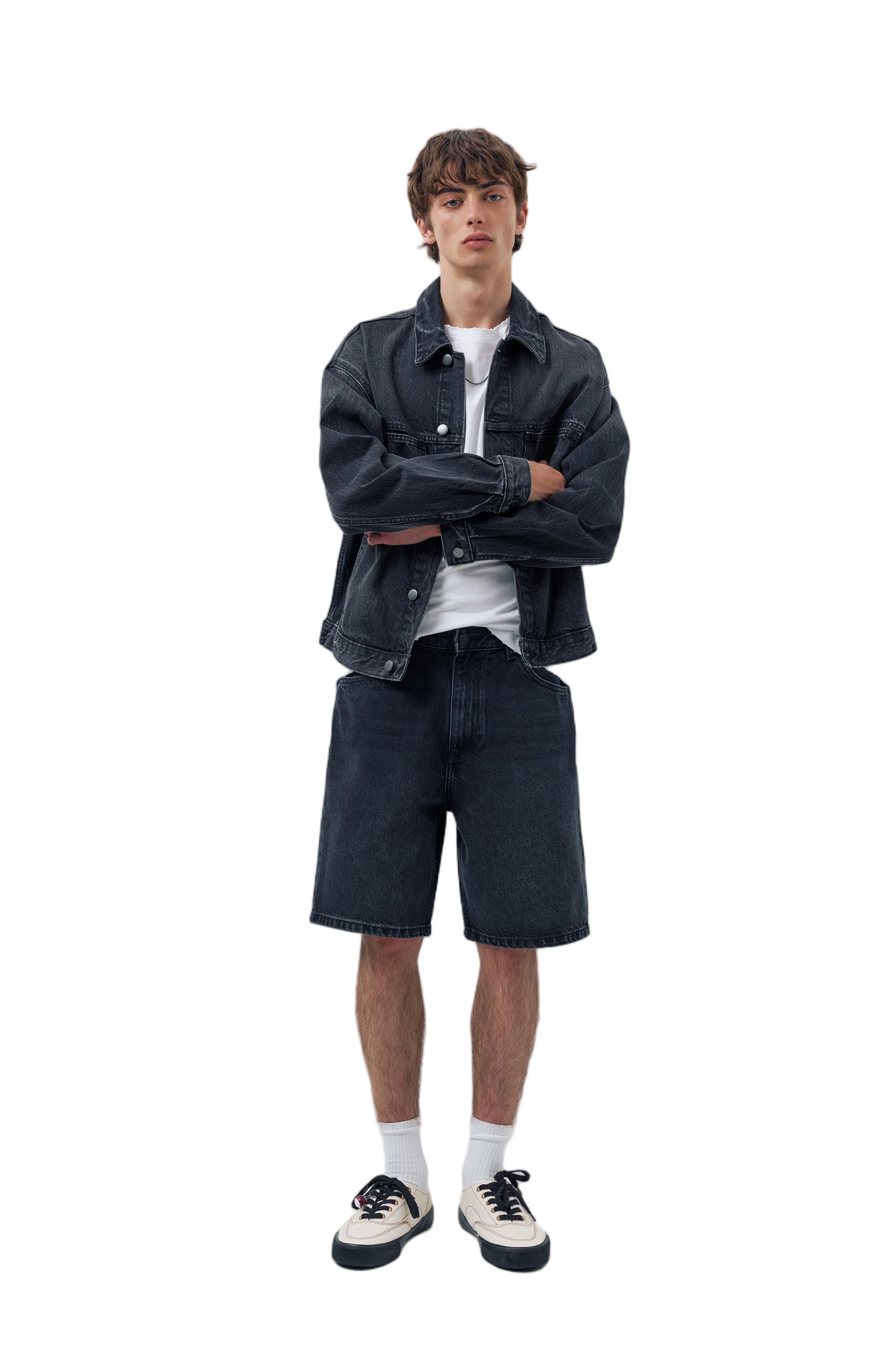 Baggy denim Bermuda shorts — Faded black