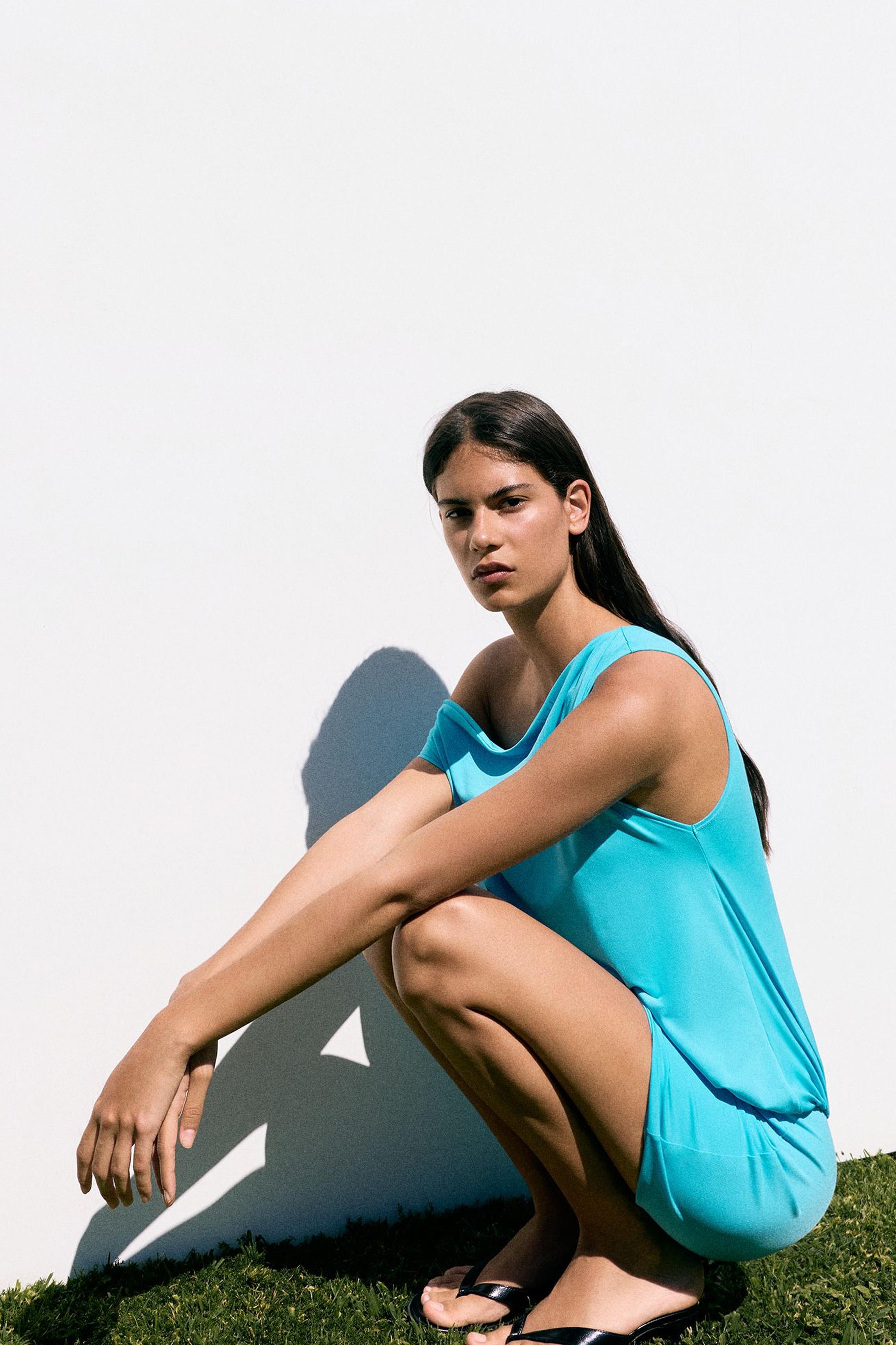 Short asymmetric dress — Turquoise