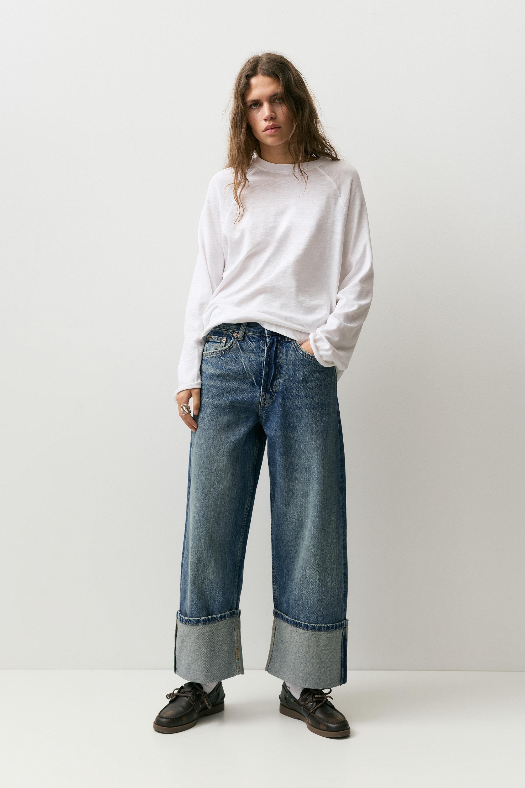 Loose straight-leg jeans with turn-up hems — Dark blue