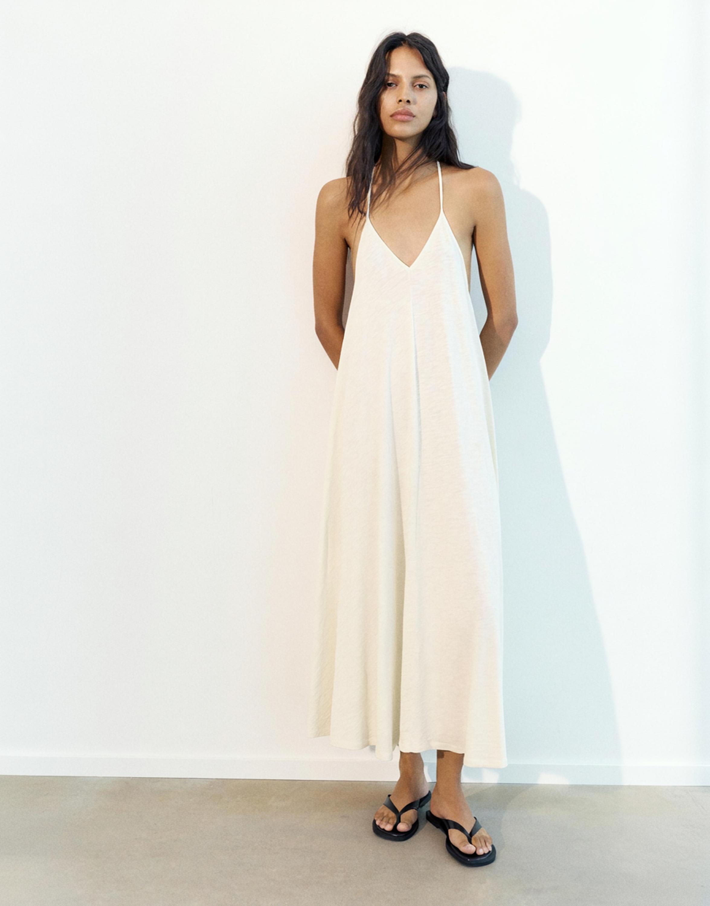 Strappy back midi dress — Ecru