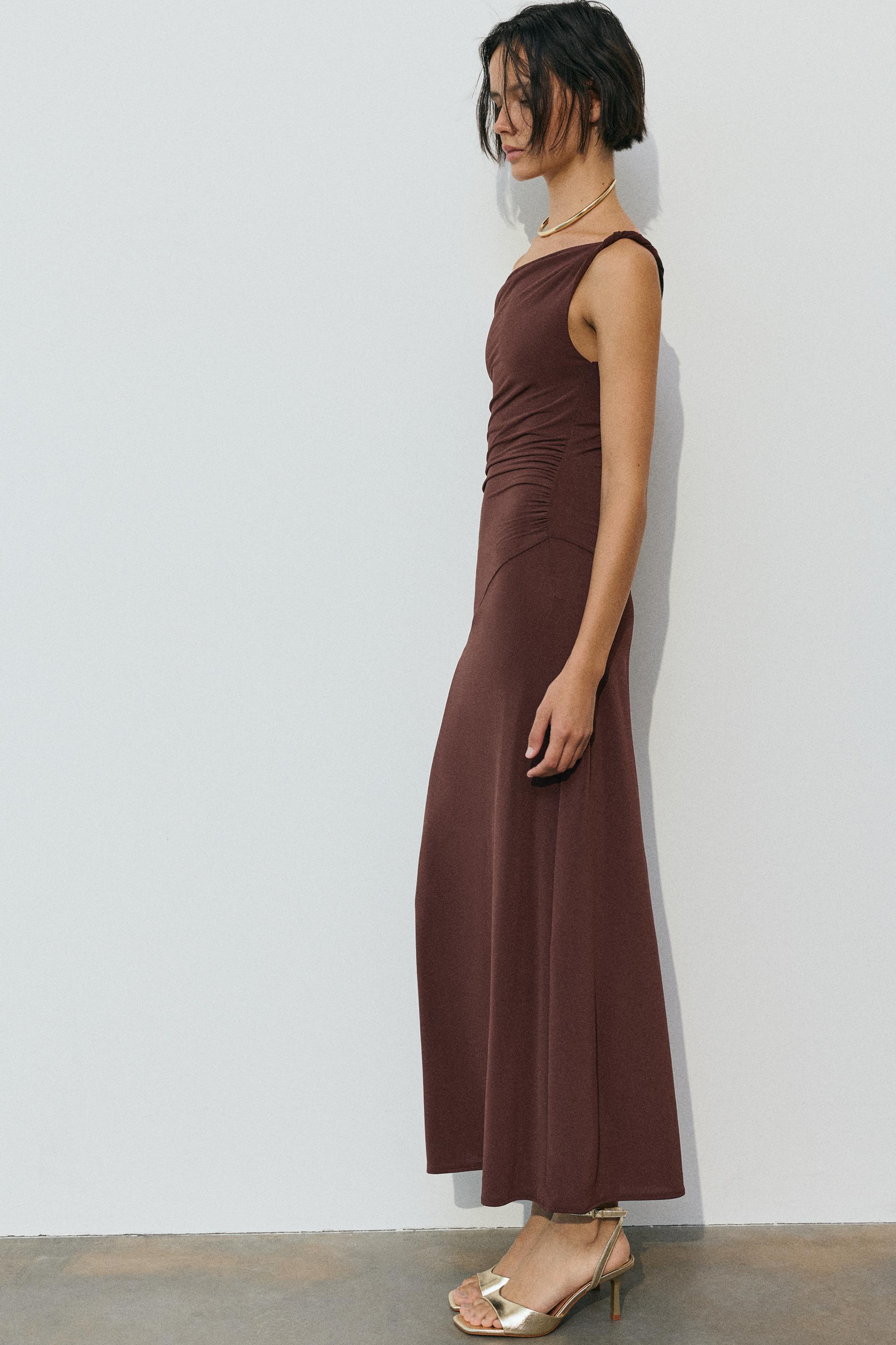 Asymmetric midi dress — Brown