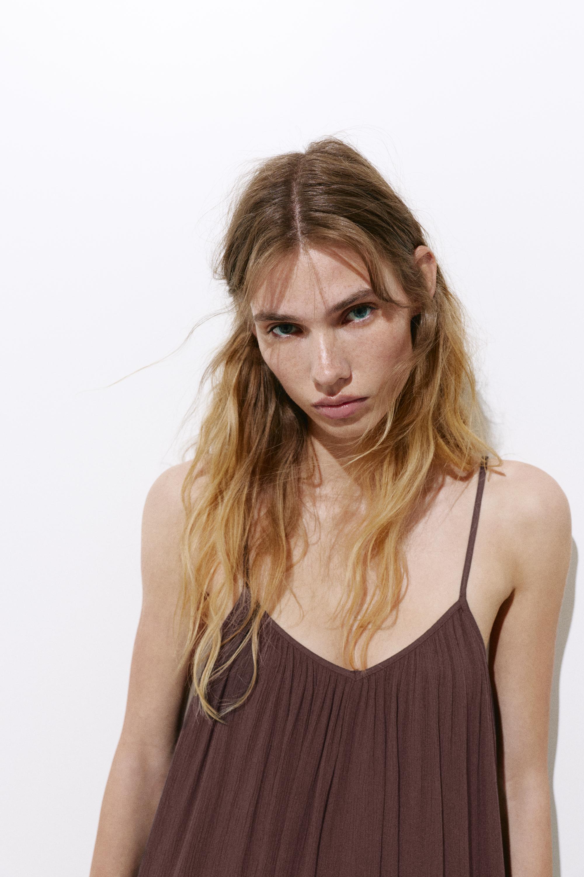 Flowing strappy sarouel jumpsuit — Brown