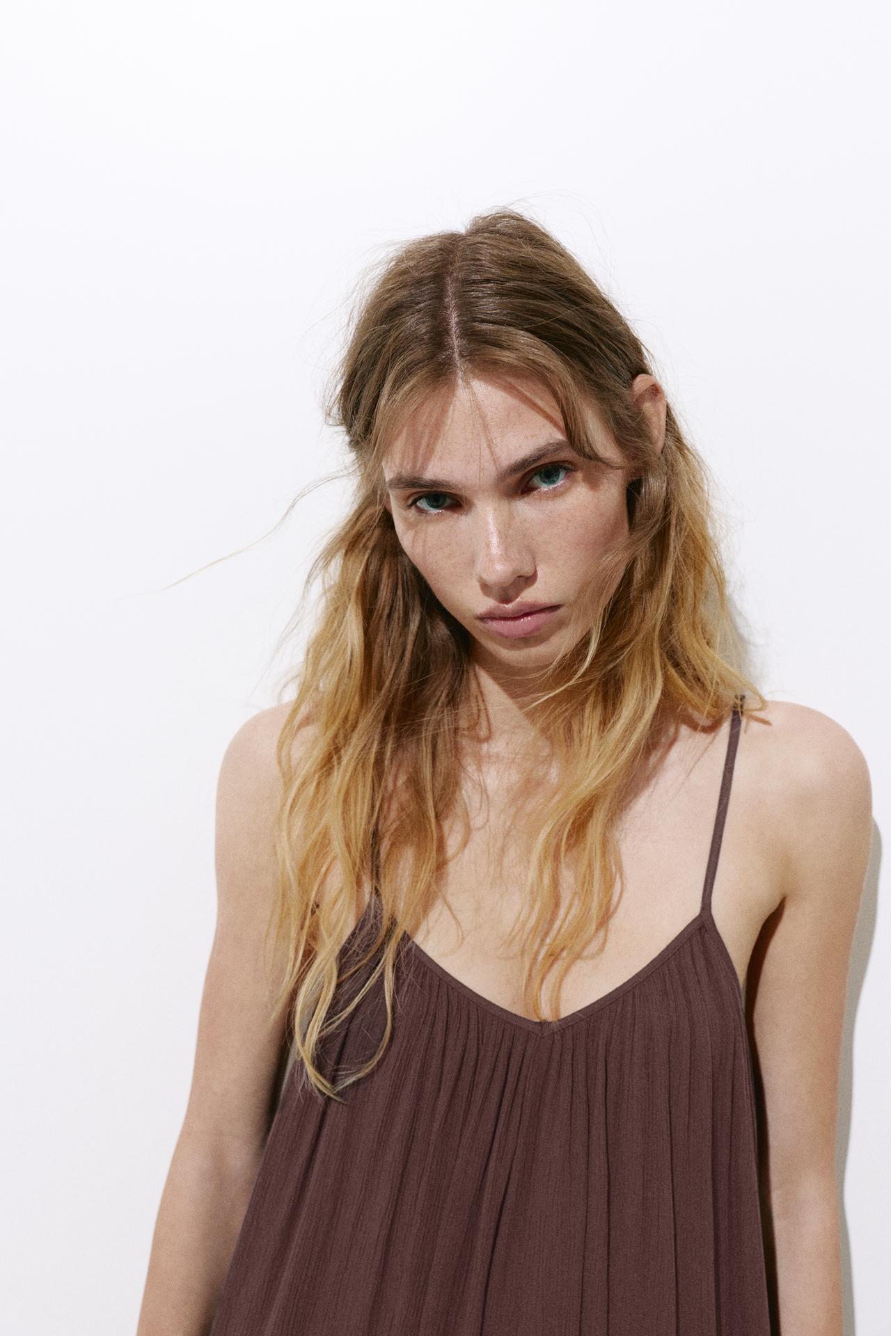 Flowing strappy sarouel jumpsuit — Brown