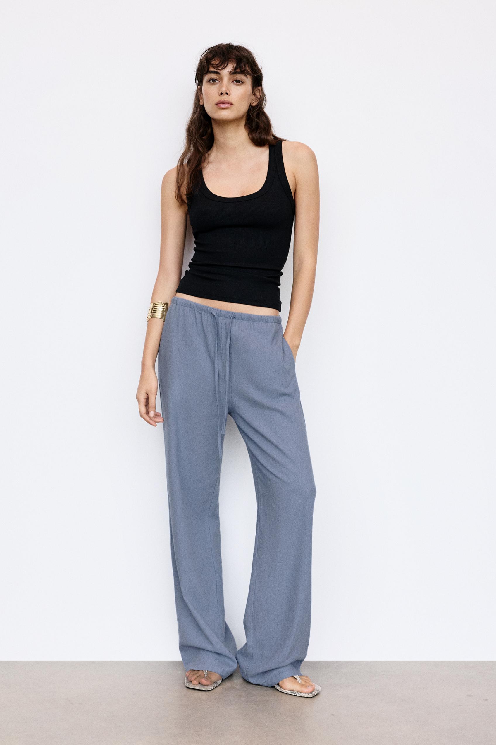 Linen blend joggers — Blue