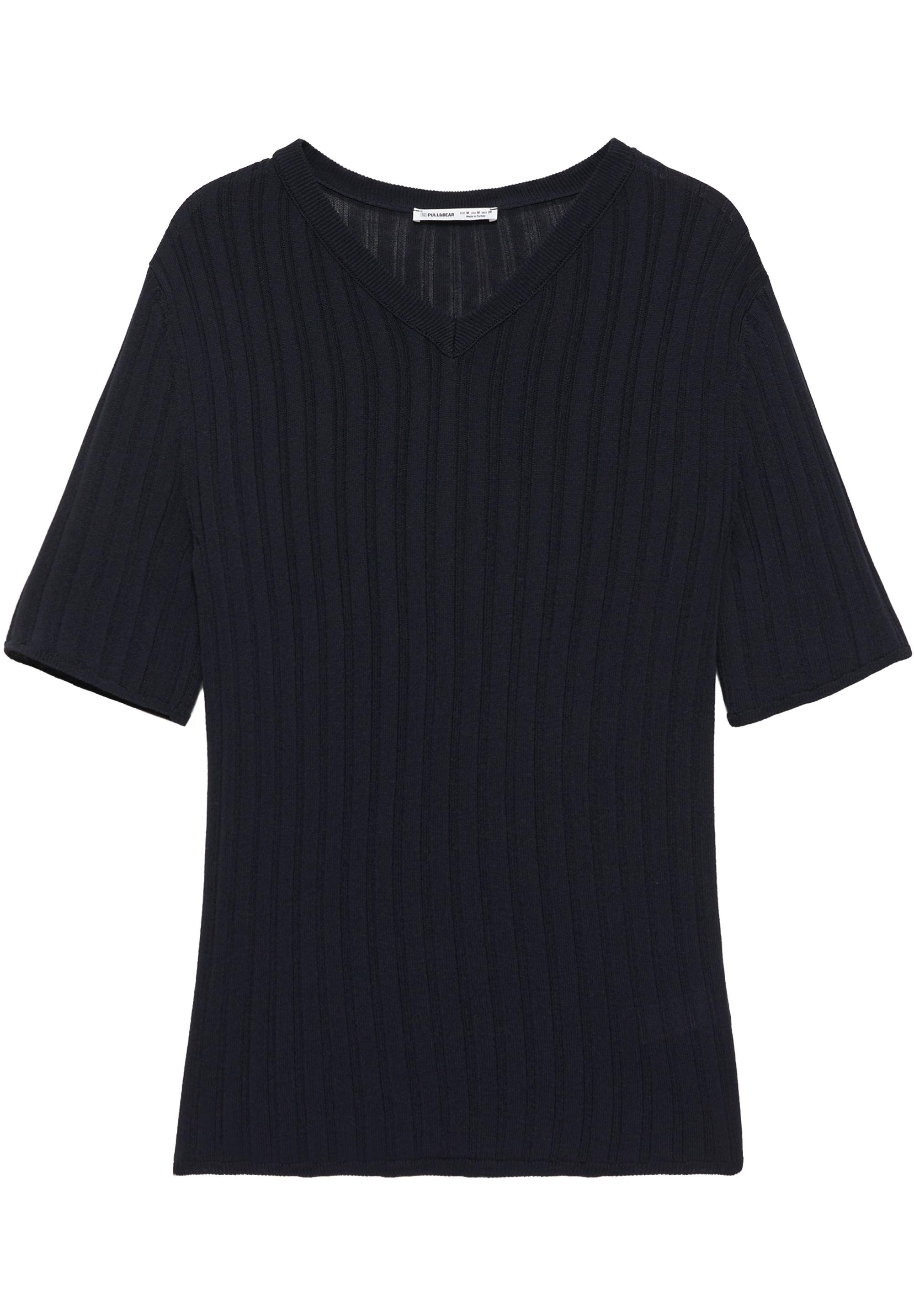 Ribbed V-neck top — Navy
