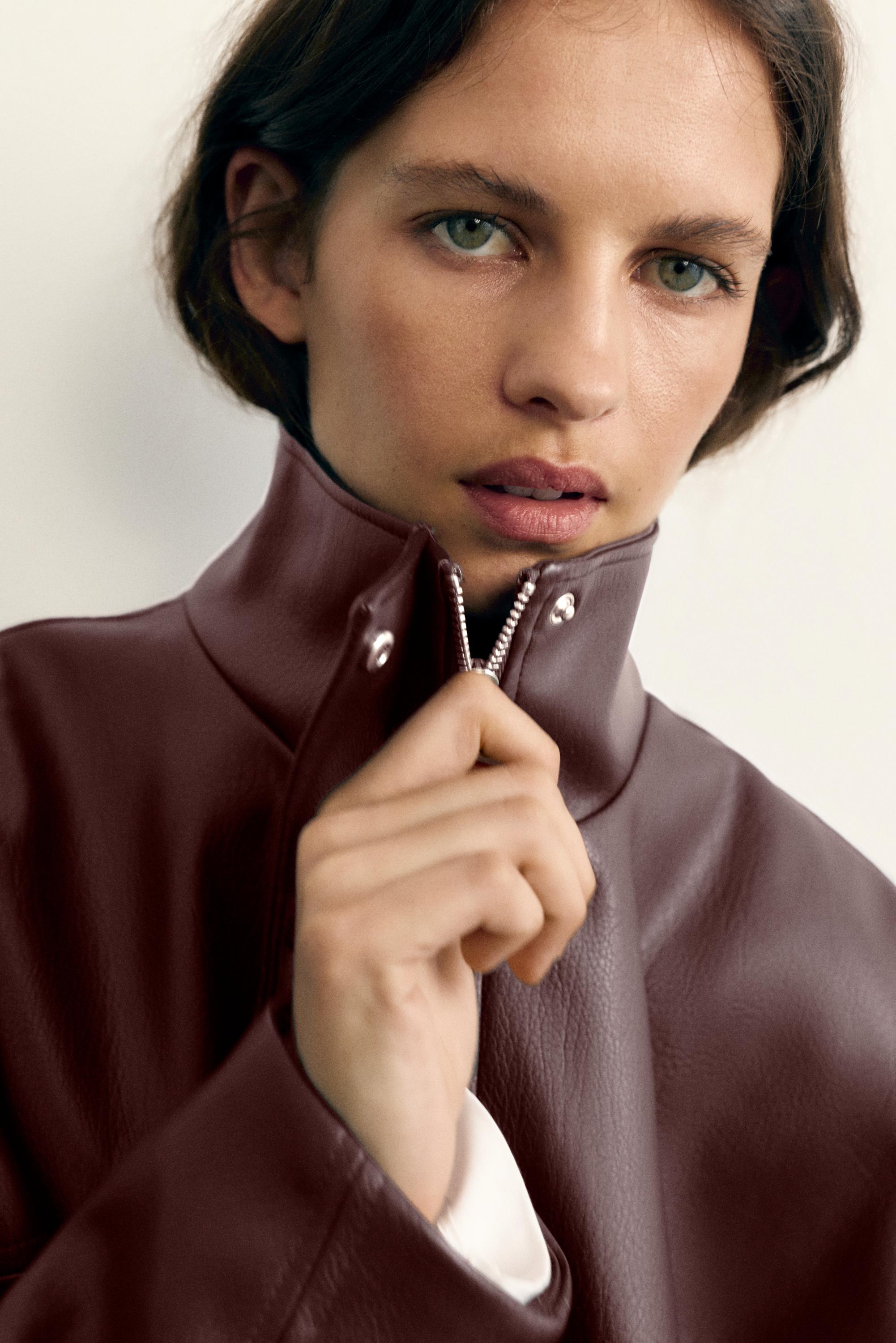 Leather effect balloon jacket — Chocolate