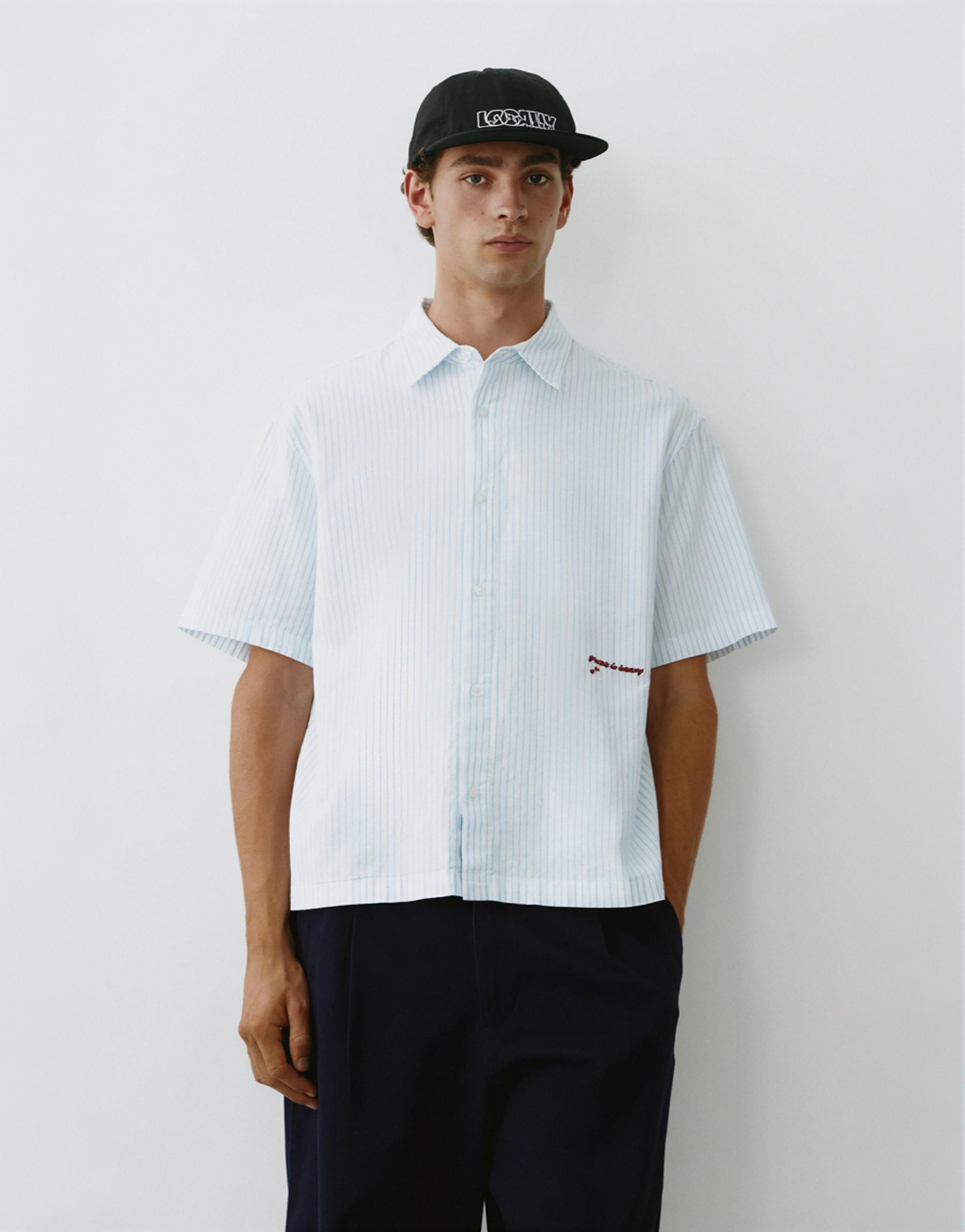 Striped short sleeve shirt — Pale ecru