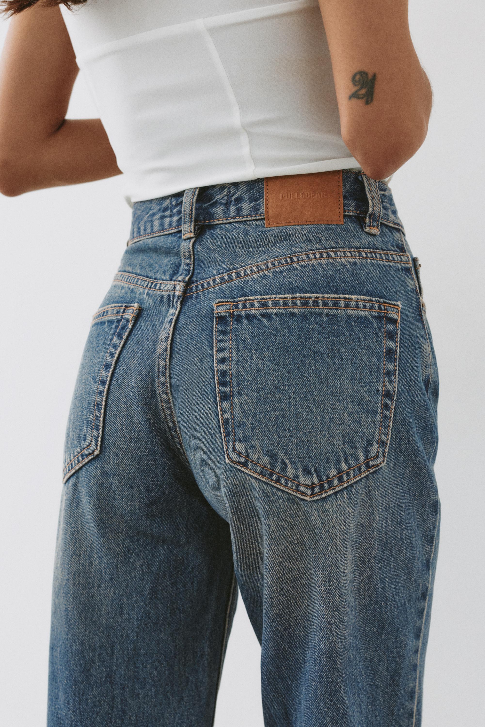 High-waist mom jeans — Greenish blue