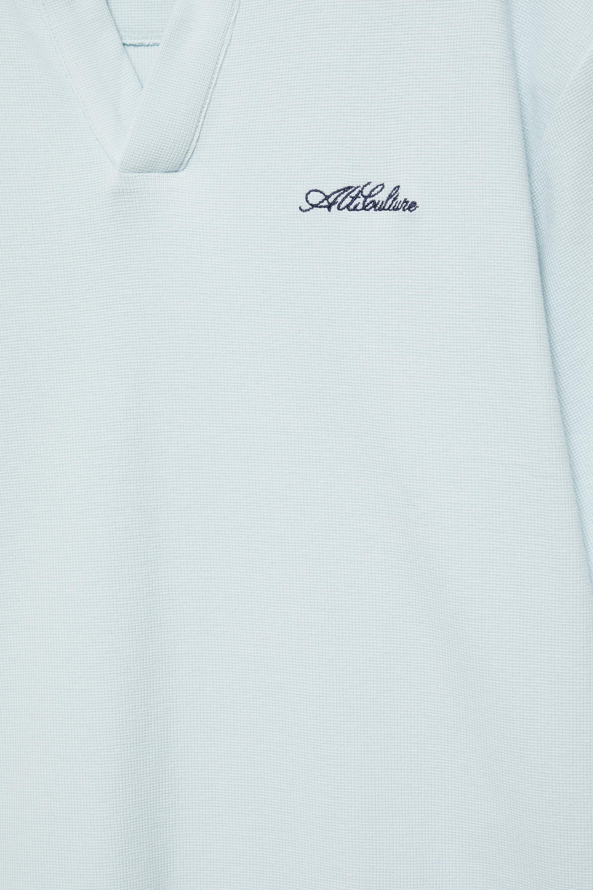 Short sleeve waffle-knit polo shirt — Sky blue